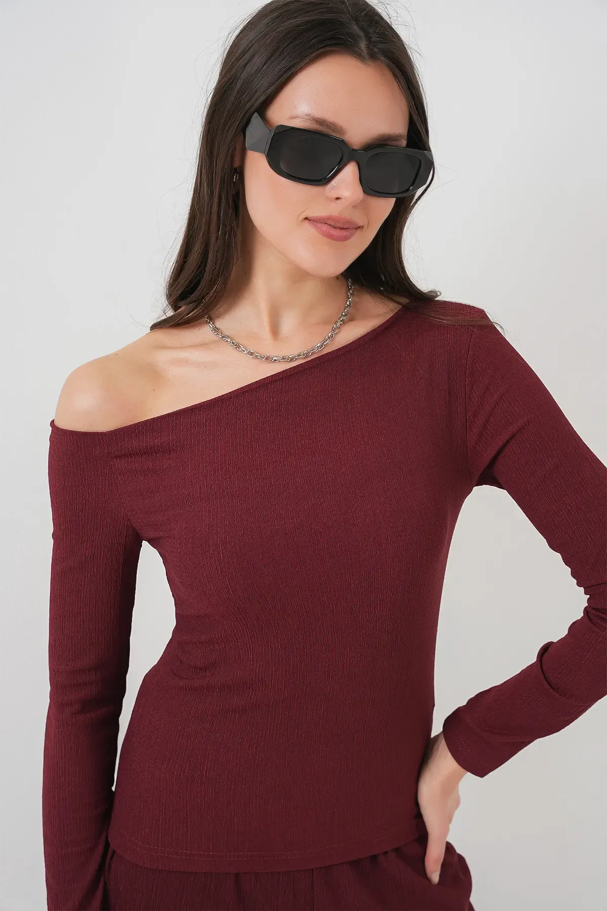 6708 Düşük Omuz Alt Üst Takım - Bordo