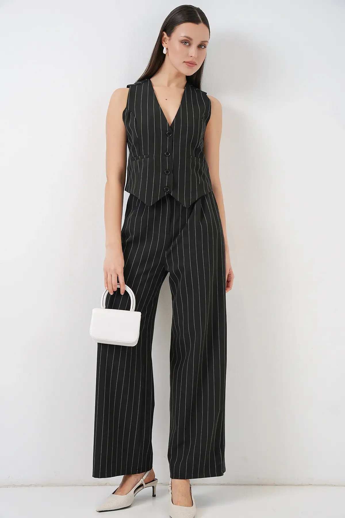 6709 Kadın Yelek Pantolon İkili Takım - D. Siyah