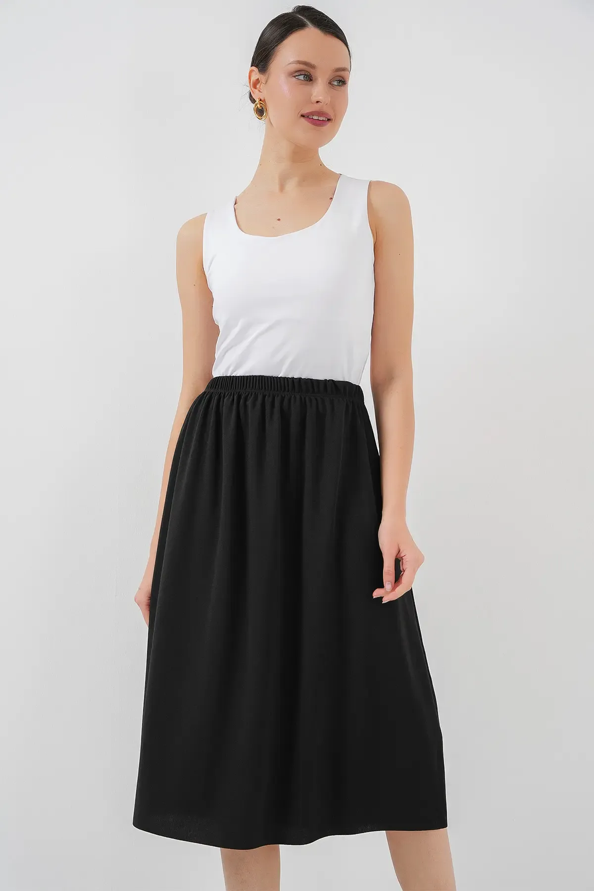 8039 Uzun Etek Astarı Jüpon - Siyah