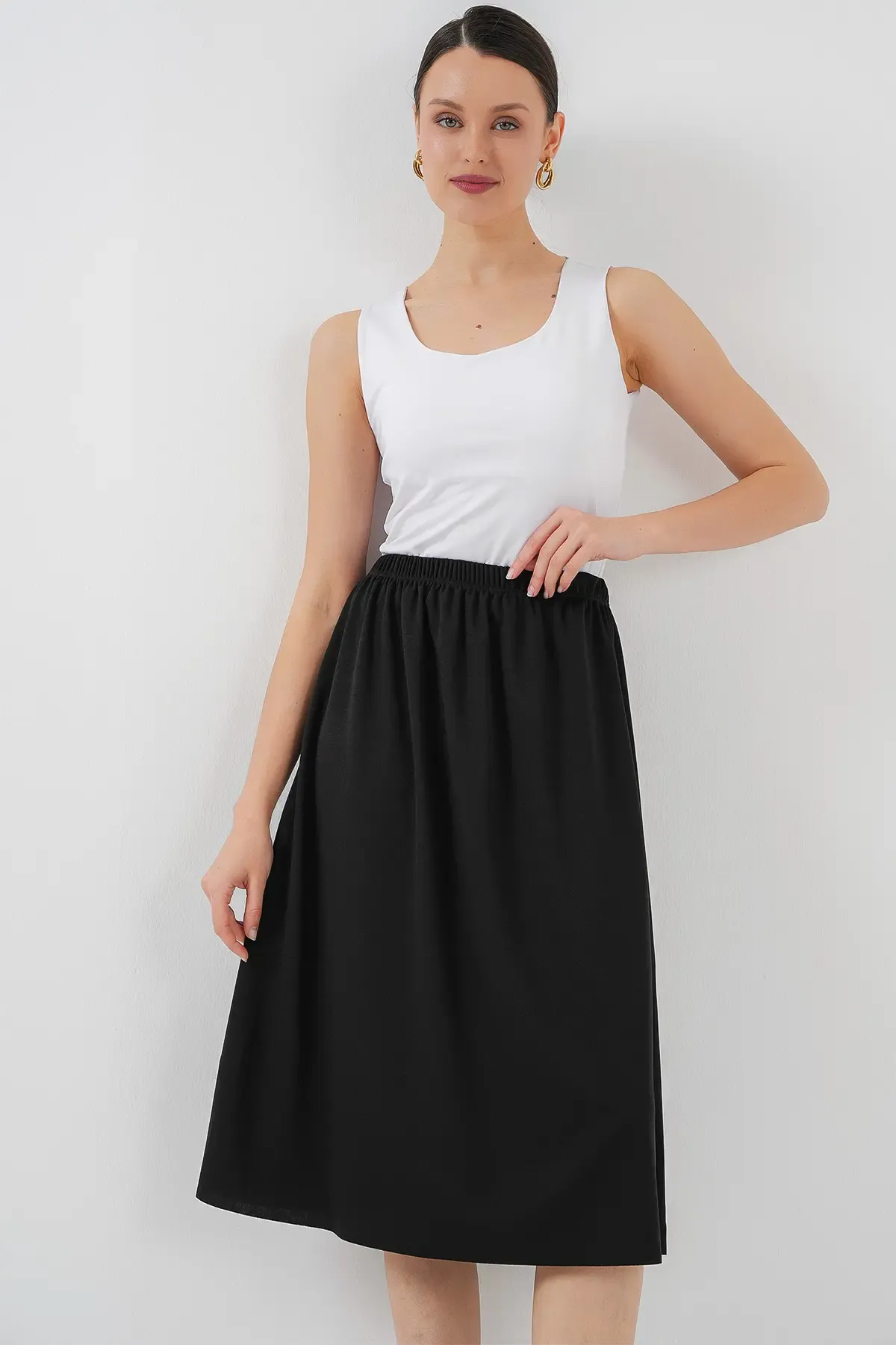 8039 Uzun Etek Astarı Jüpon - Siyah