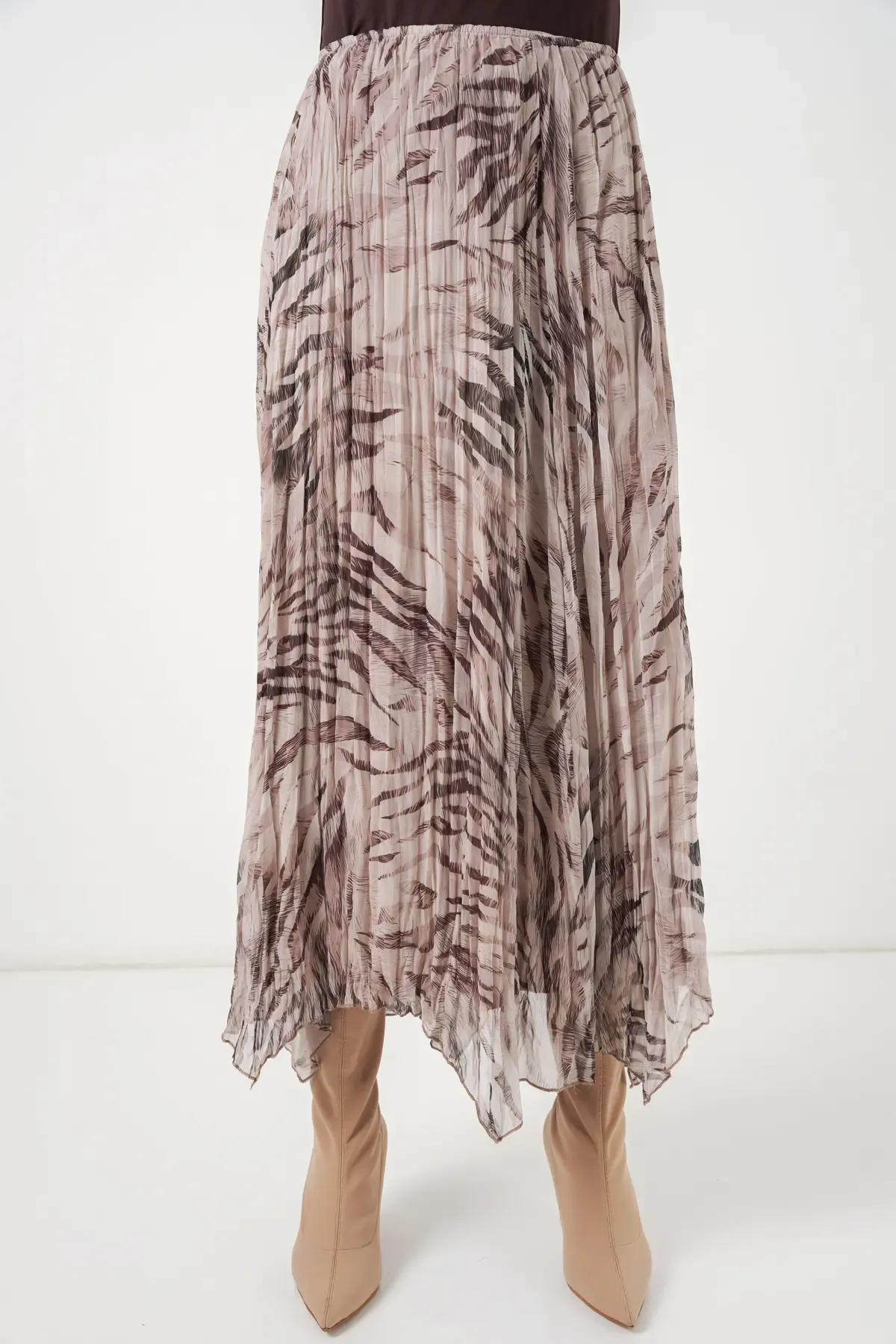 Kadın Asimetrik Kesim Şifon Etek 8056 - Bej