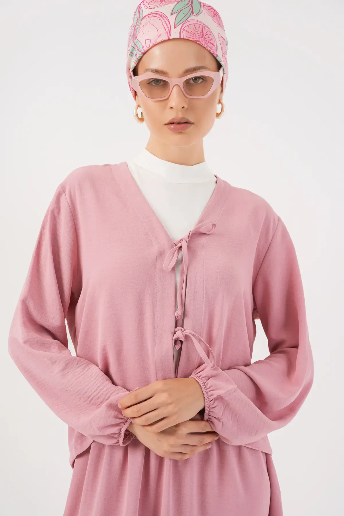 Kadın Ayrobin Kimono Etek İkili Takım 8047 - Pembe