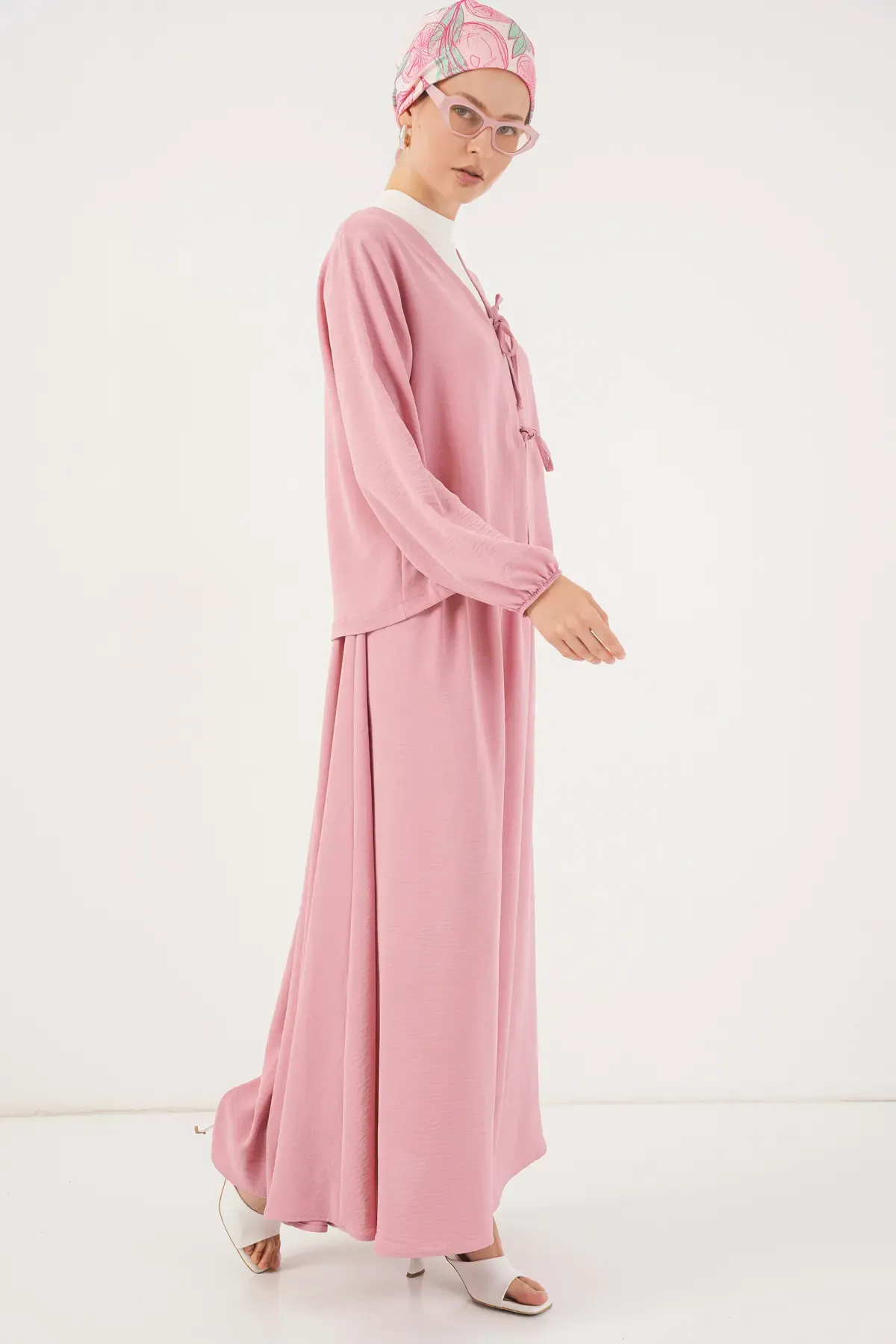 Kadın Ayrobin Kimono Etek İkili Takım 8047 - Pembe