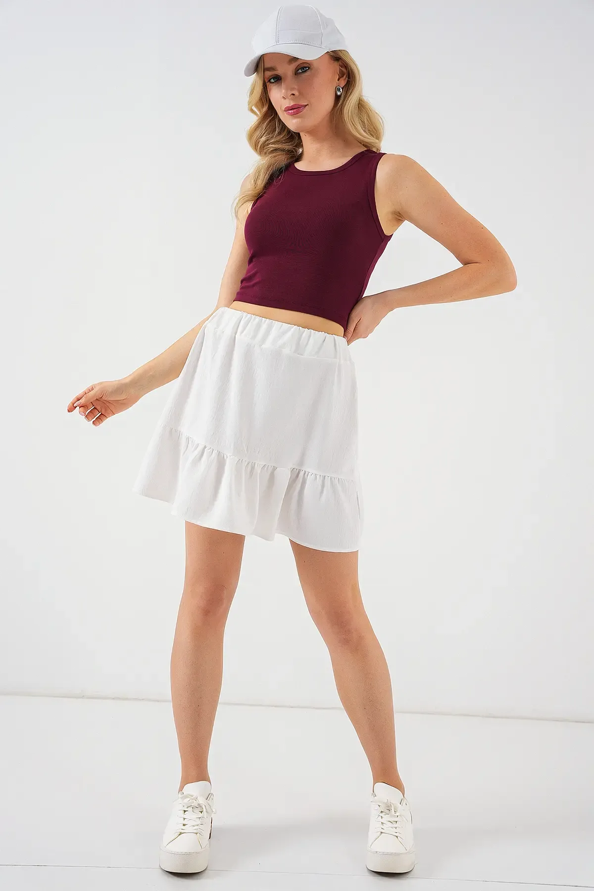 Kadın Ayrobin Mini Etek 8054 - Beyaz