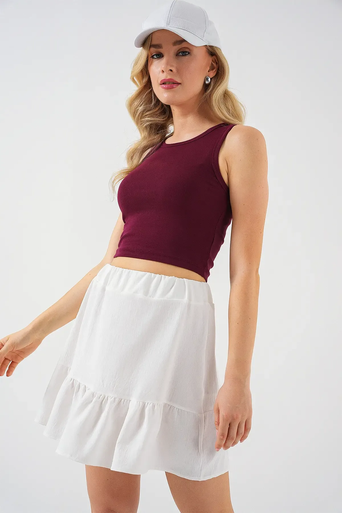 Kadın Ayrobin Mini Etek 8054 - Beyaz