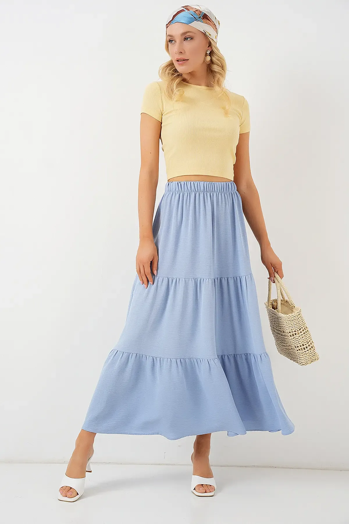 Kadın Ayrobin Uzun Etek 8048 - Mavi