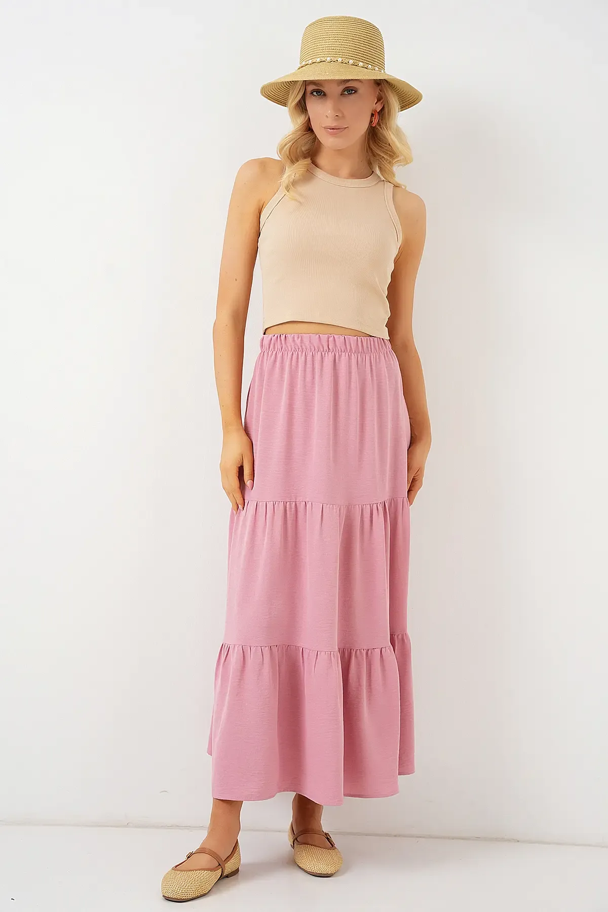 Kadın Ayrobin Uzun Etek 8048 - Pudra