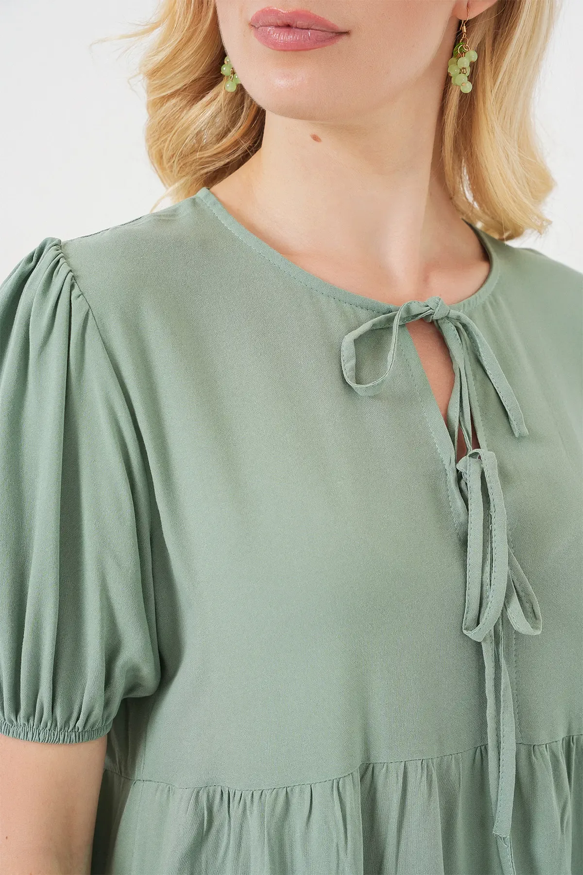 Kadın Bağcıklı Midi Elbise 2575 - Çağla