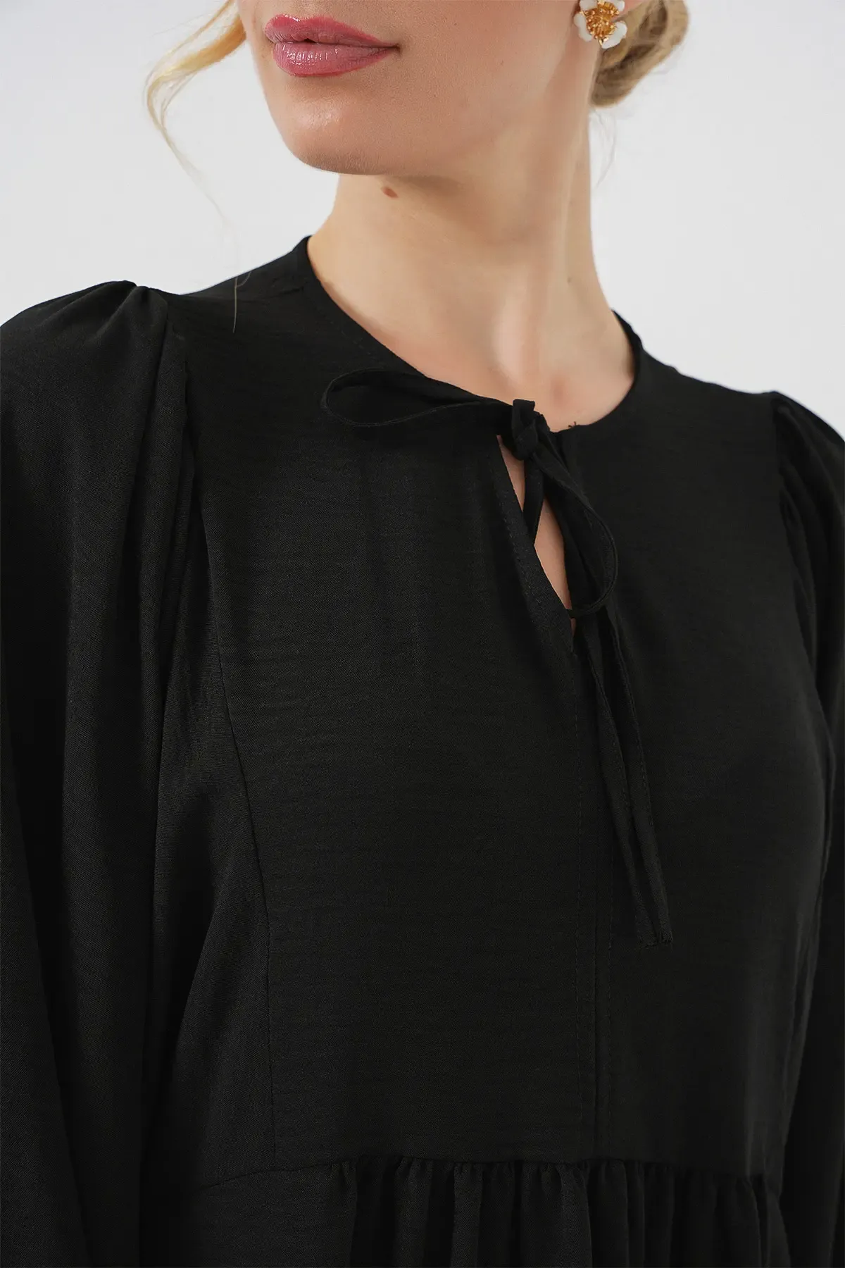 Kadın Balon Kol Uzun Tesettür Elbise 2464 - D. Siyah