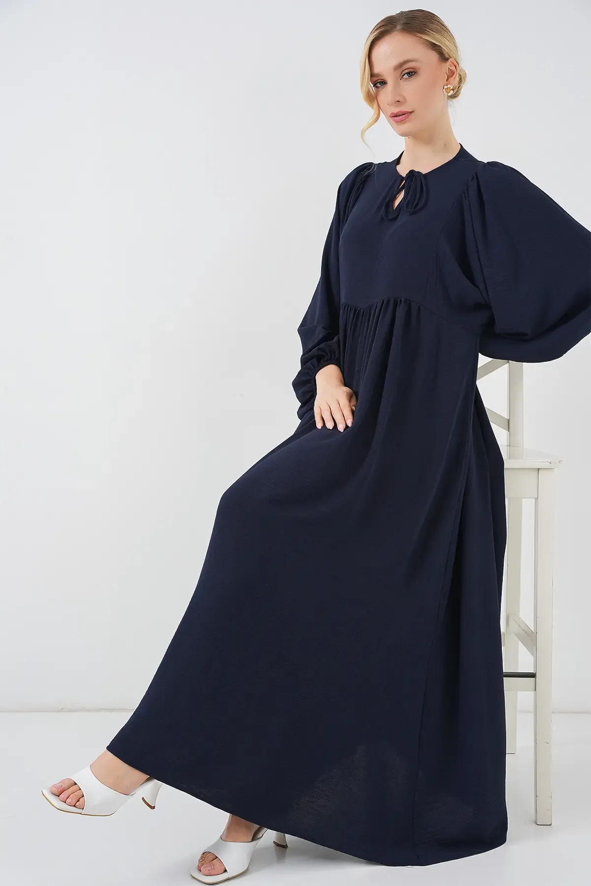 Kadın Balon Kol Uzun Tesettür Elbise 2464 - F.Lacivert