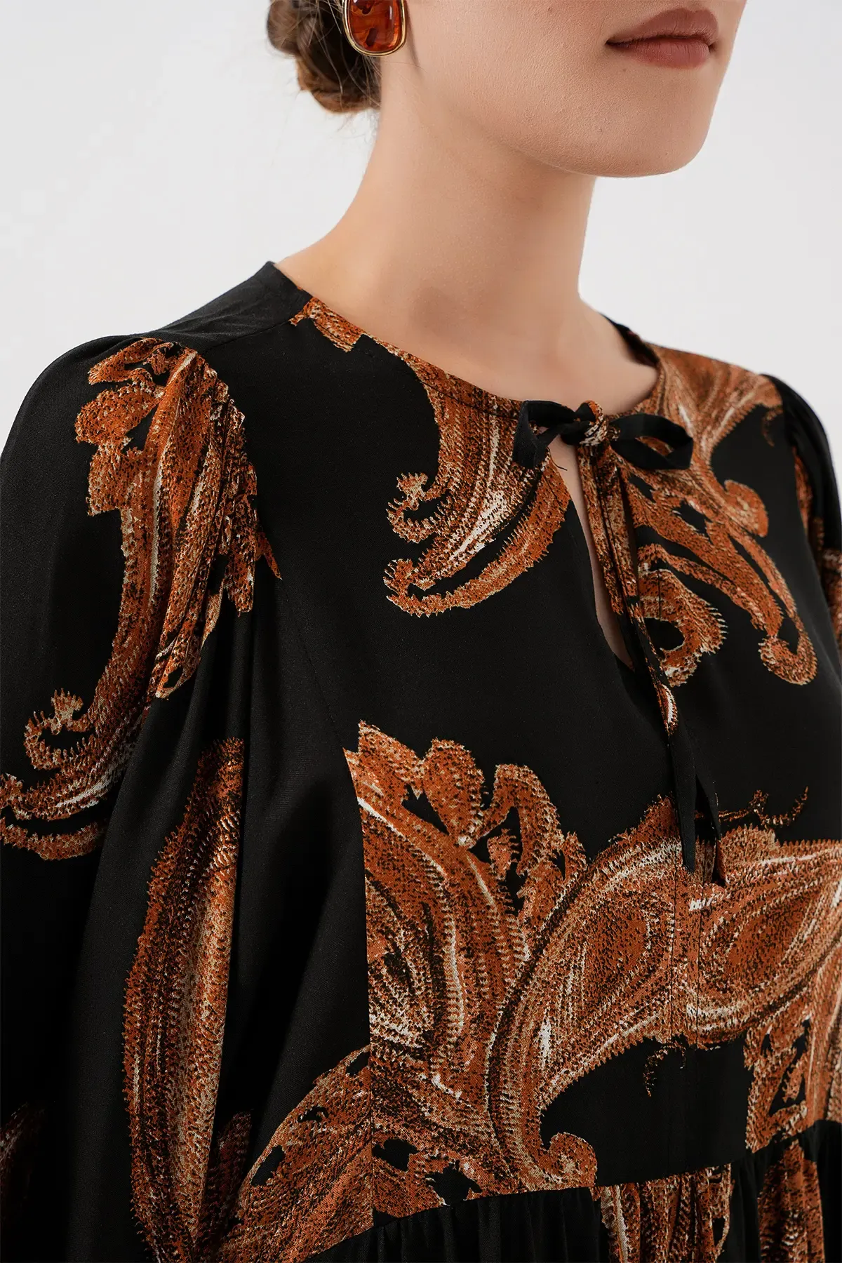 Kadın Balon Kol Uzun Tesettür Elbise 2464 - M. Taba