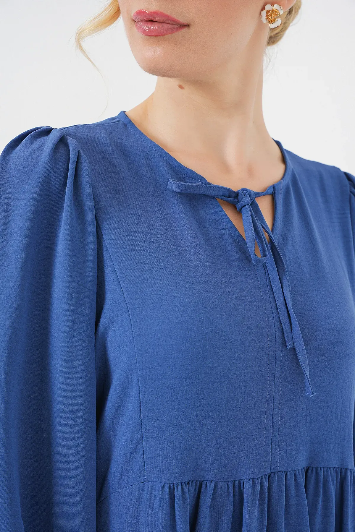 Kadın Balon Kol Uzun Tesettür Elbise 2464 - Saks