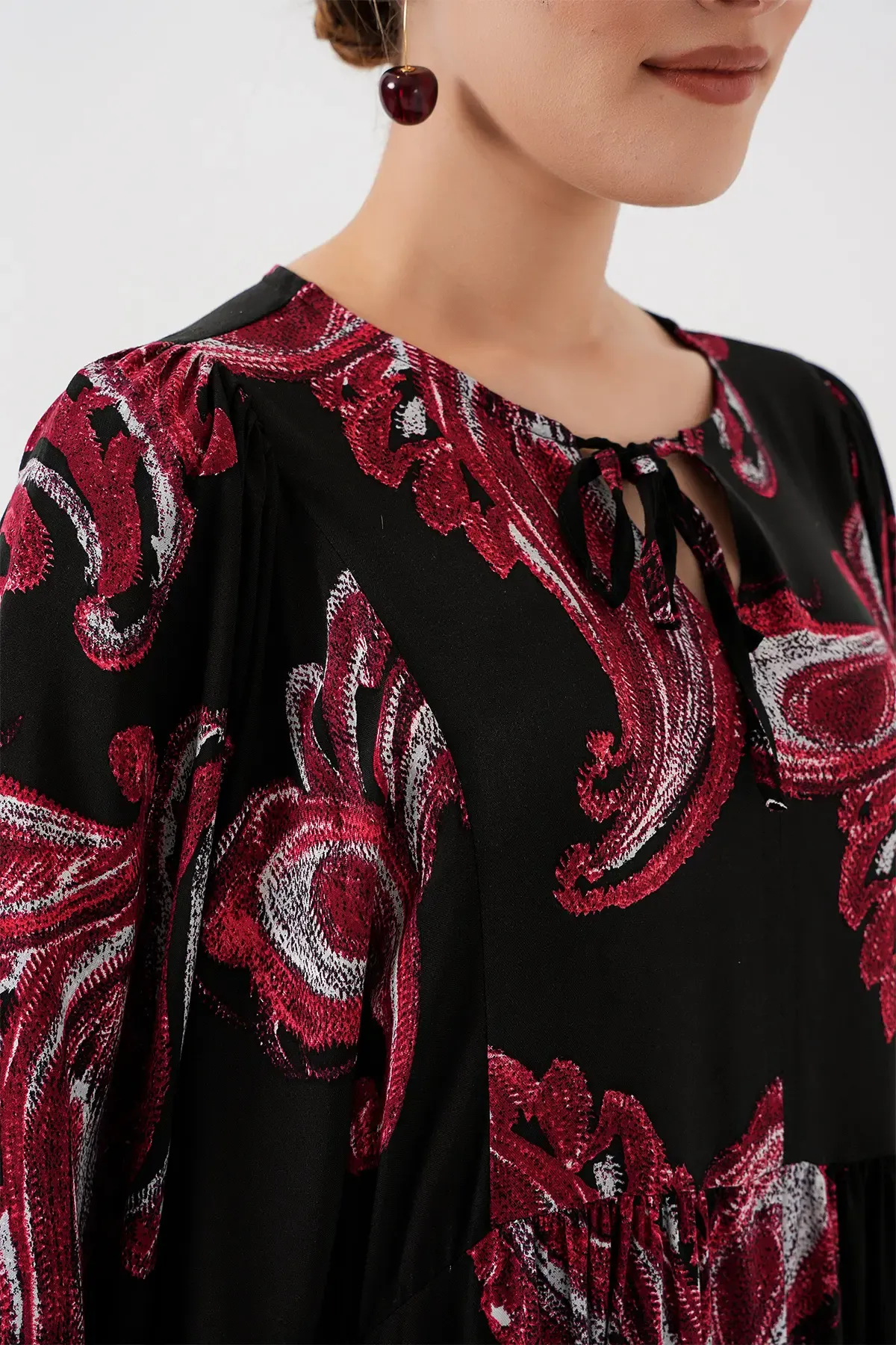 Kadın Balon Kol Uzun Tesettür Elbise 2464 - Y.Kırmızı