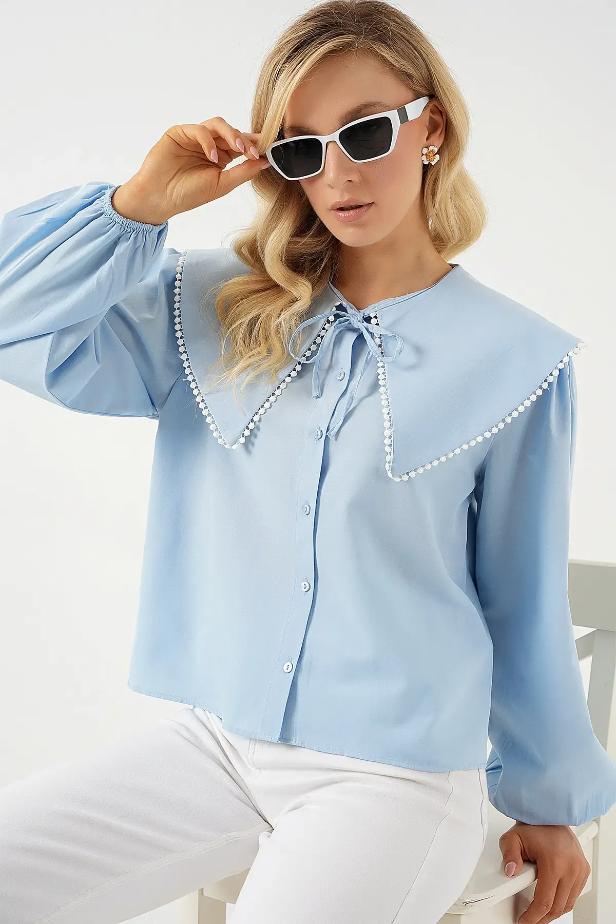 Kadın Bebe Yaka Gömlek 20314 - Mavi