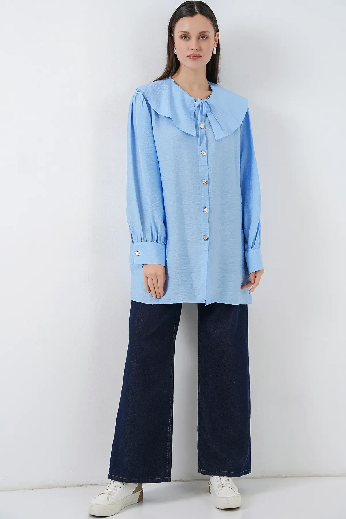 Kadın Bebe Yaka Uzun Tunik 5967 - Mavi
