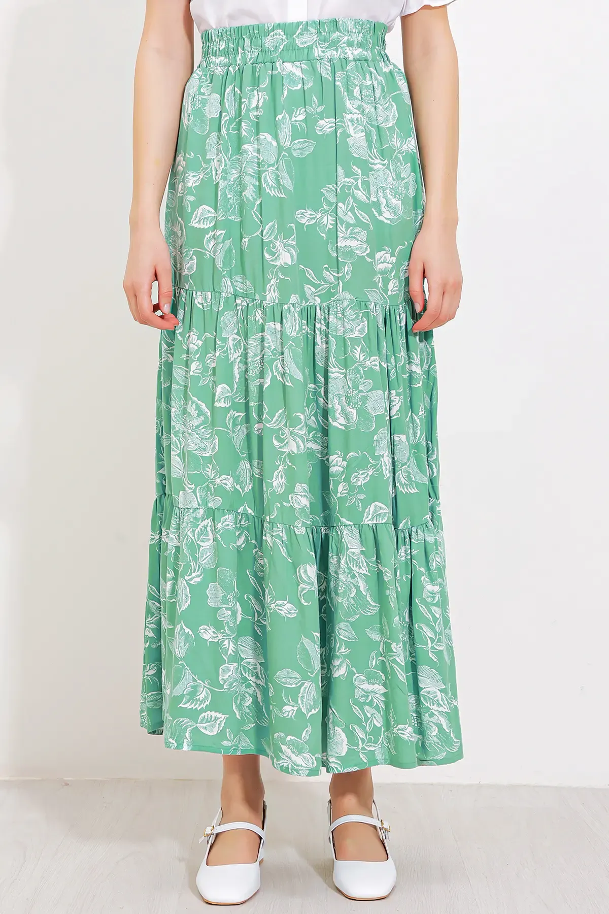 Kadın Çağla Desenli Uzun Viskon Etek 1898