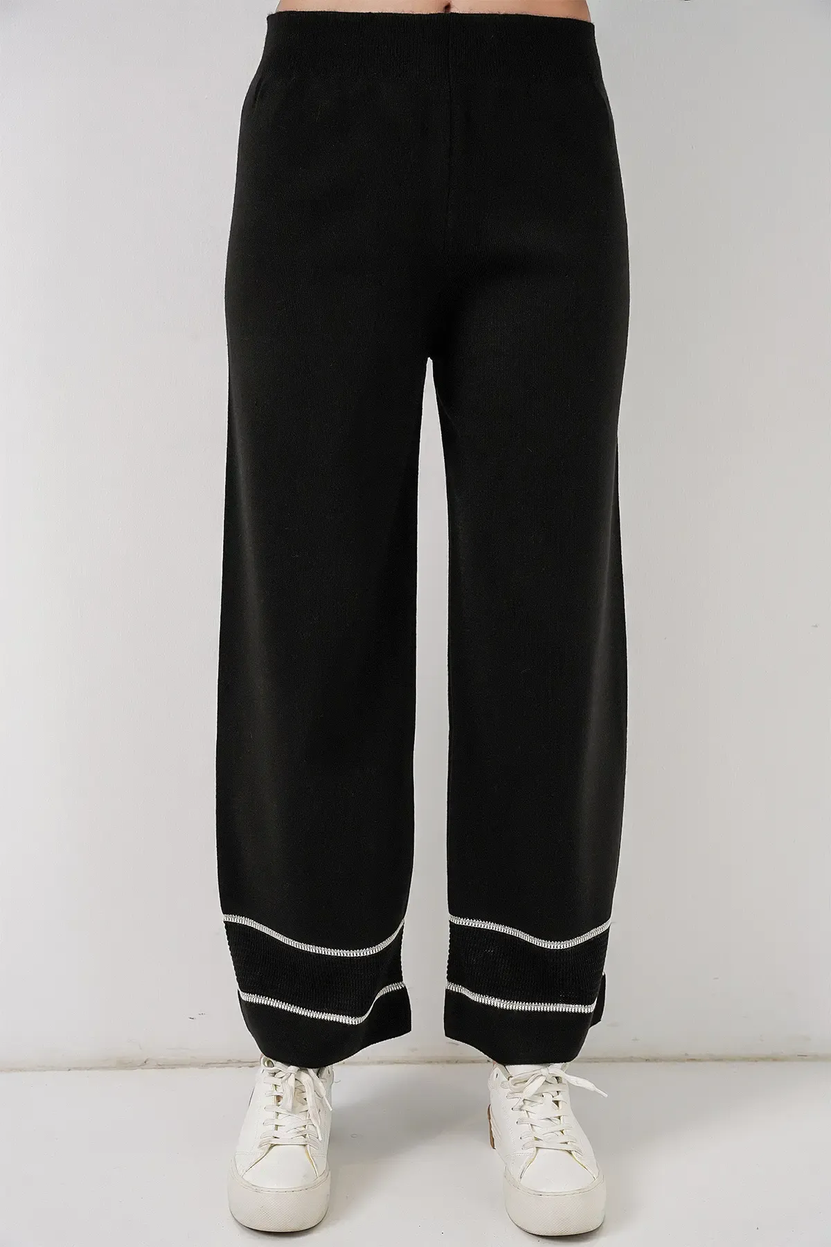 Kadın Çizgili Oversize Triko İkili Takım 15957 - Siyah