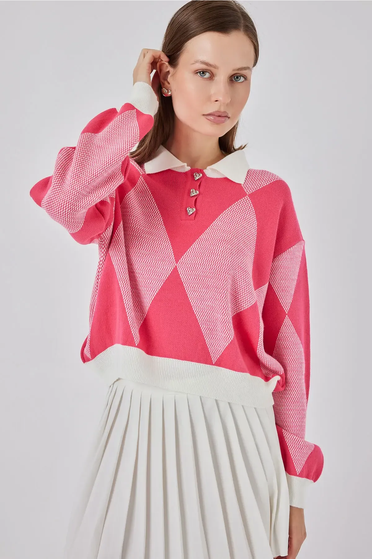 Kadın Crop Triko Kazak 15936 - C. Pembe