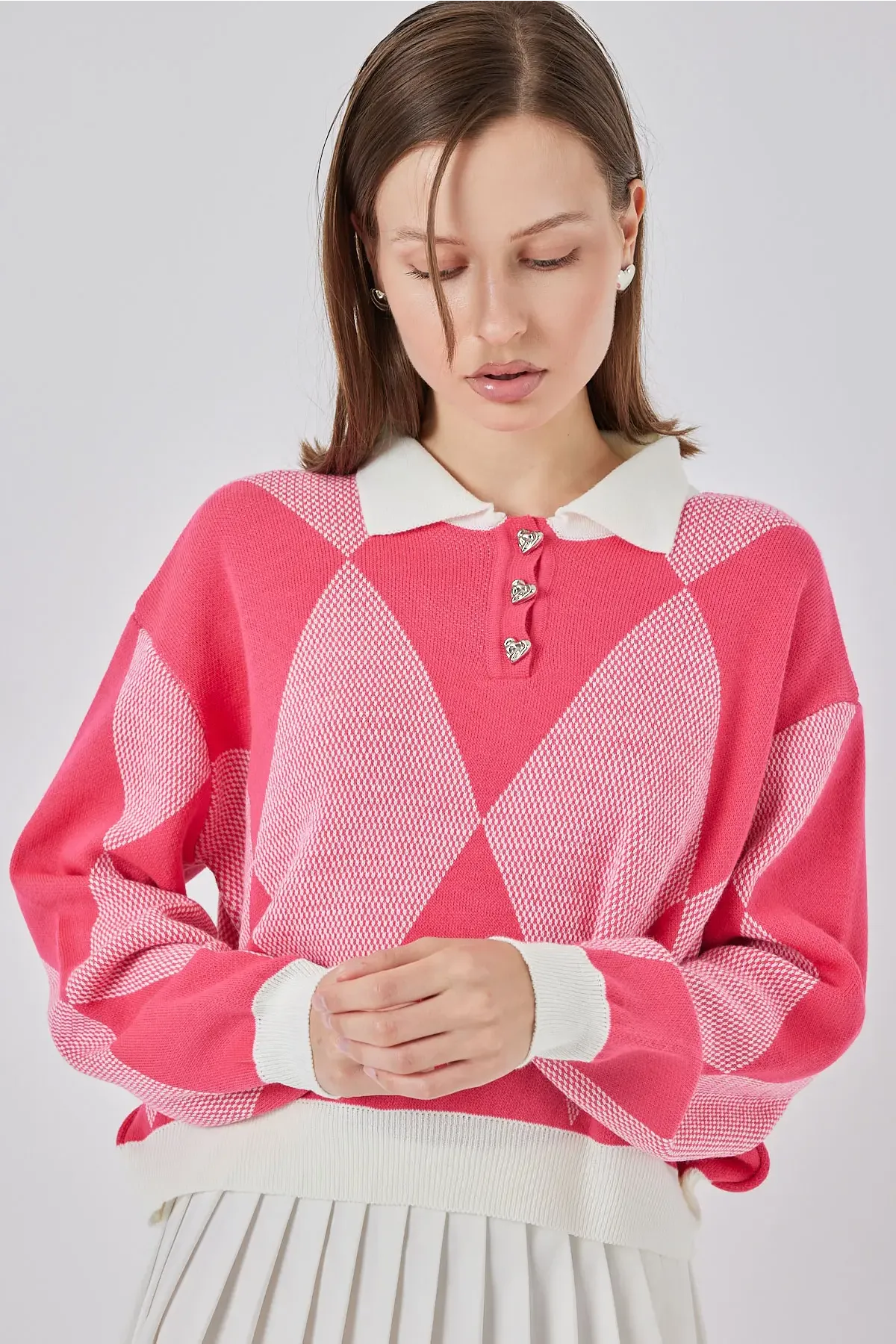 Kadın Crop Triko Kazak 15936 - C. Pembe