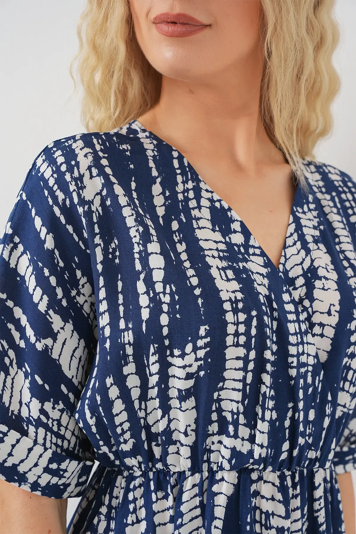 Kadın Desenli Kısa Kol Elbise 2569 - Lacivert