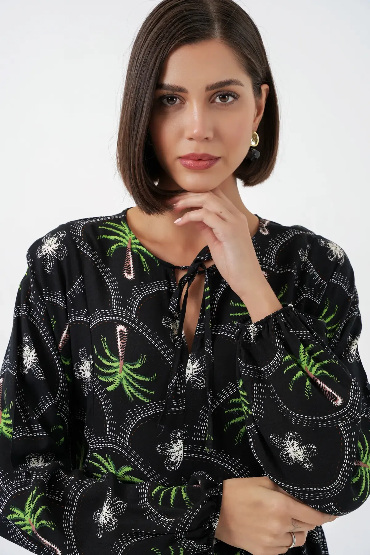 Kadın Desenli Tesettür Elbise 2594 - Siyah