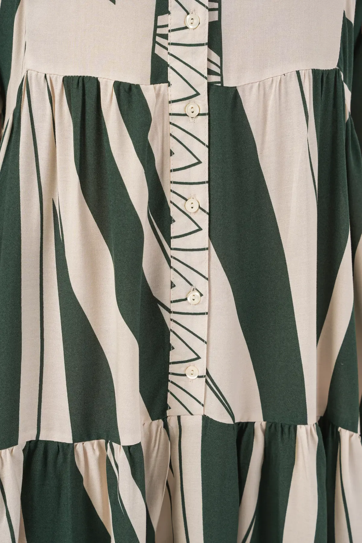 Kadın Desenli Uzun Tesettür Elbise 2585 - A. Zümrüt Yeşili