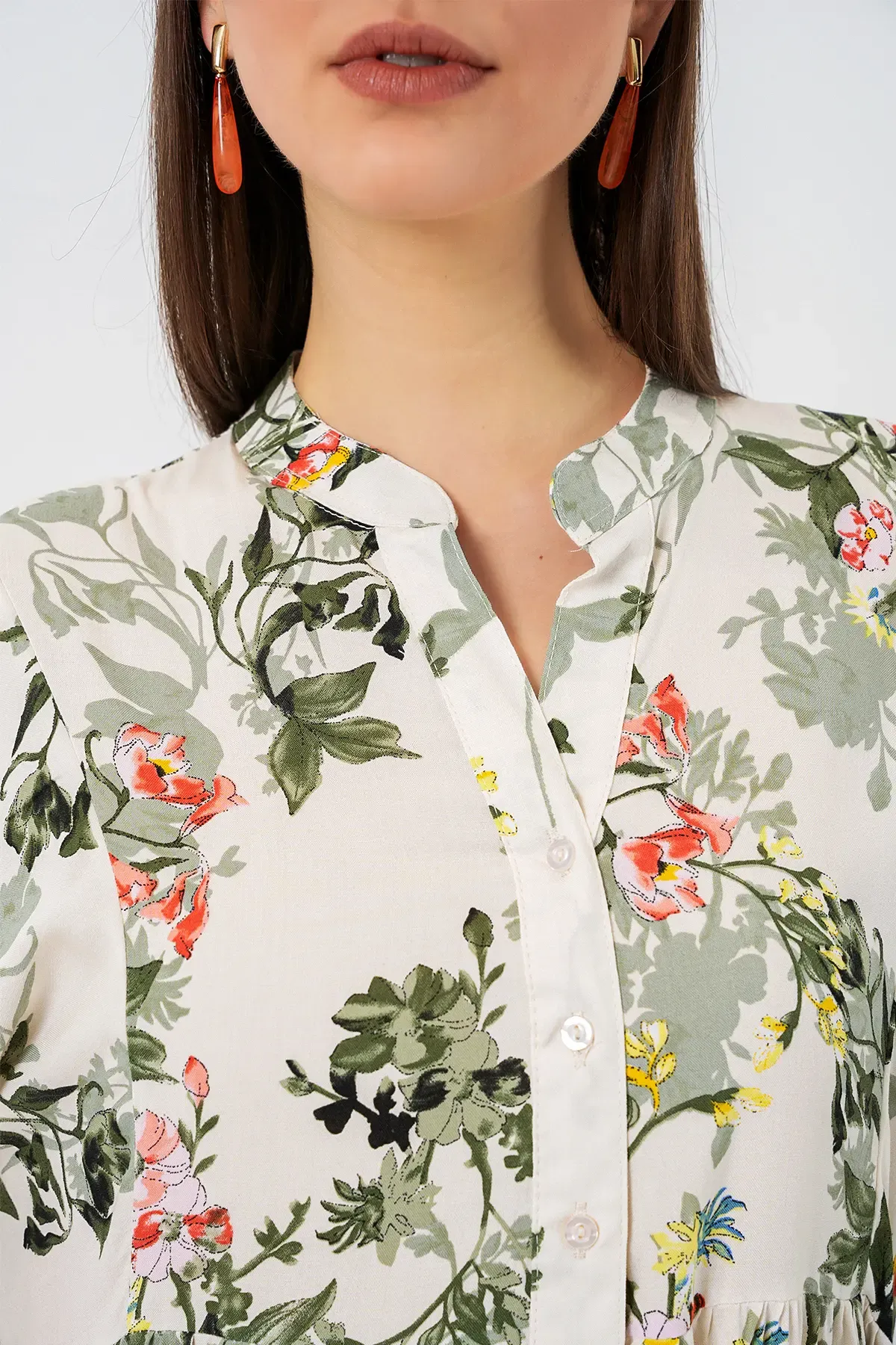 Kadın Desenli Uzun Tesettür Elbise 2585 - C. Çağla