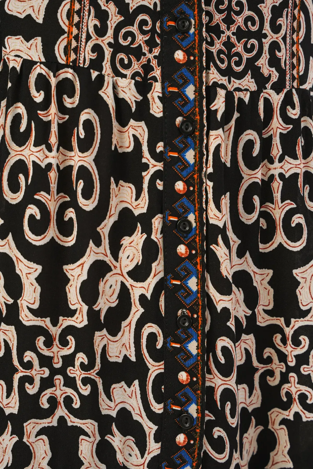 Kadın Desenli Uzun Tesettür Elbise 2585 - C.Siyah