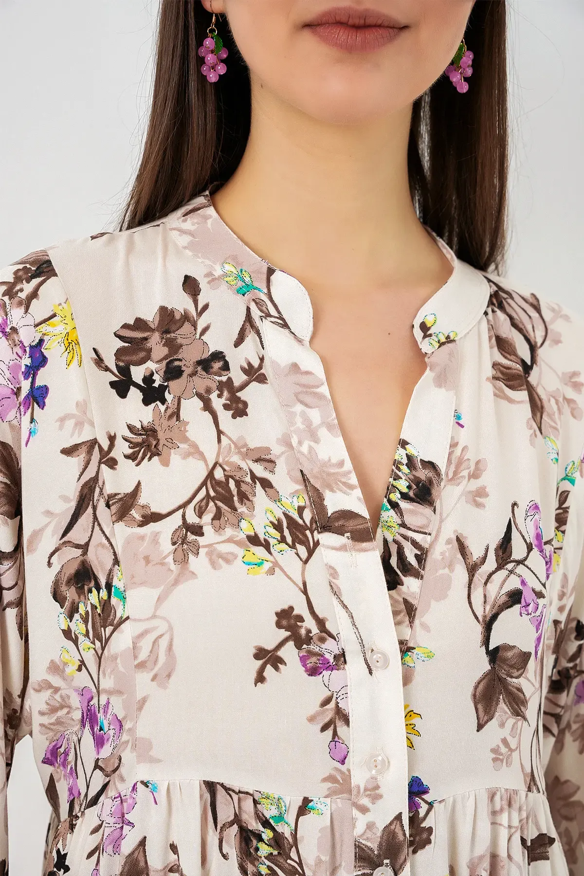 Kadın Desenli Uzun Tesettür Elbise 2585 - I. Kahverengi