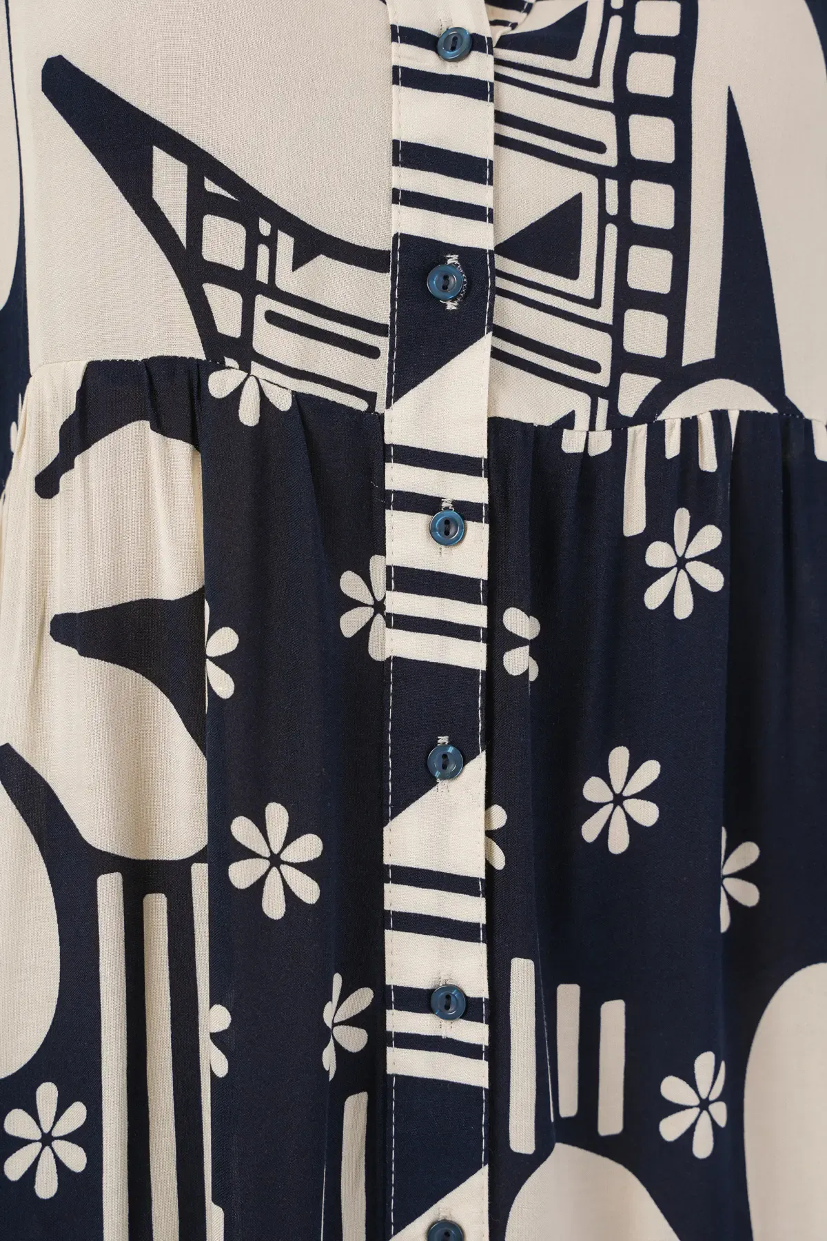 Kadın Desenli Uzun Tesettür Elbise 2585 - L. Lacivert