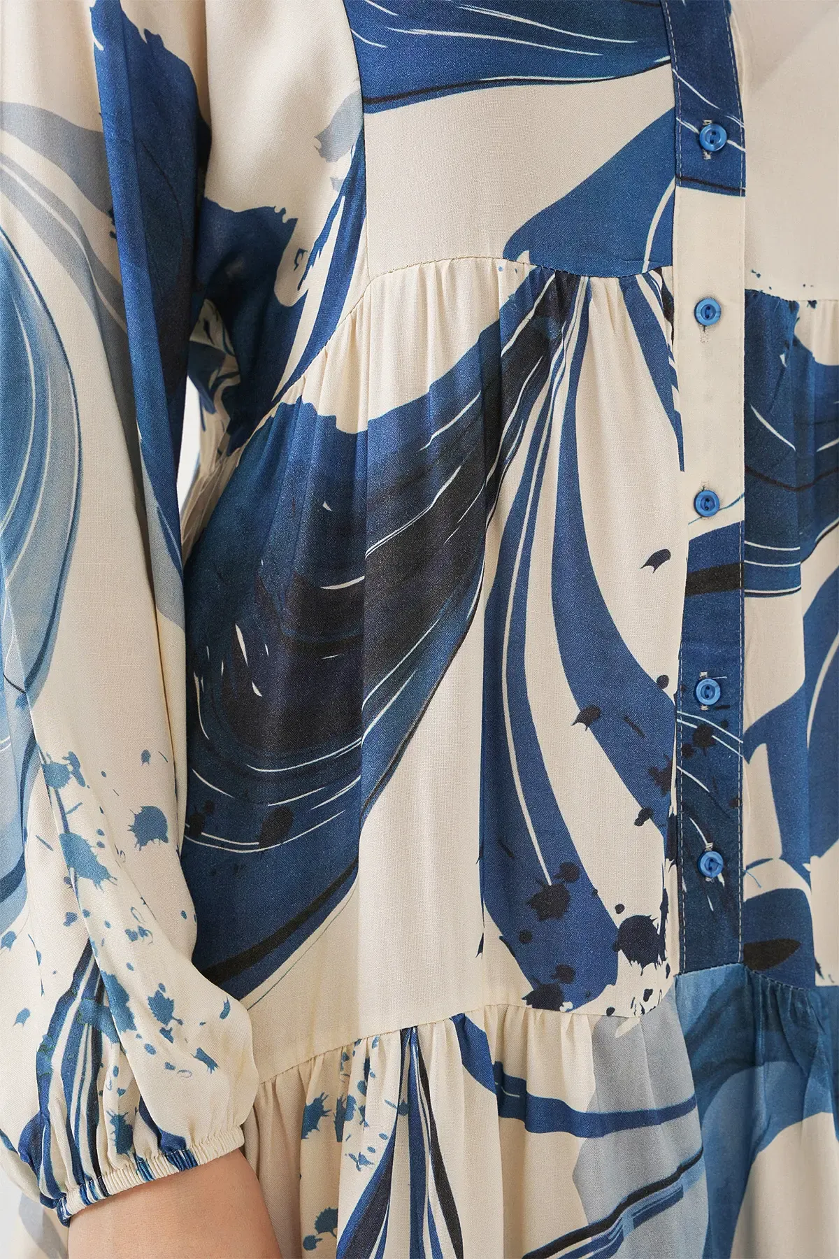 Kadın Desenli Uzun Tesettür Elbise 2585 - Lacivert