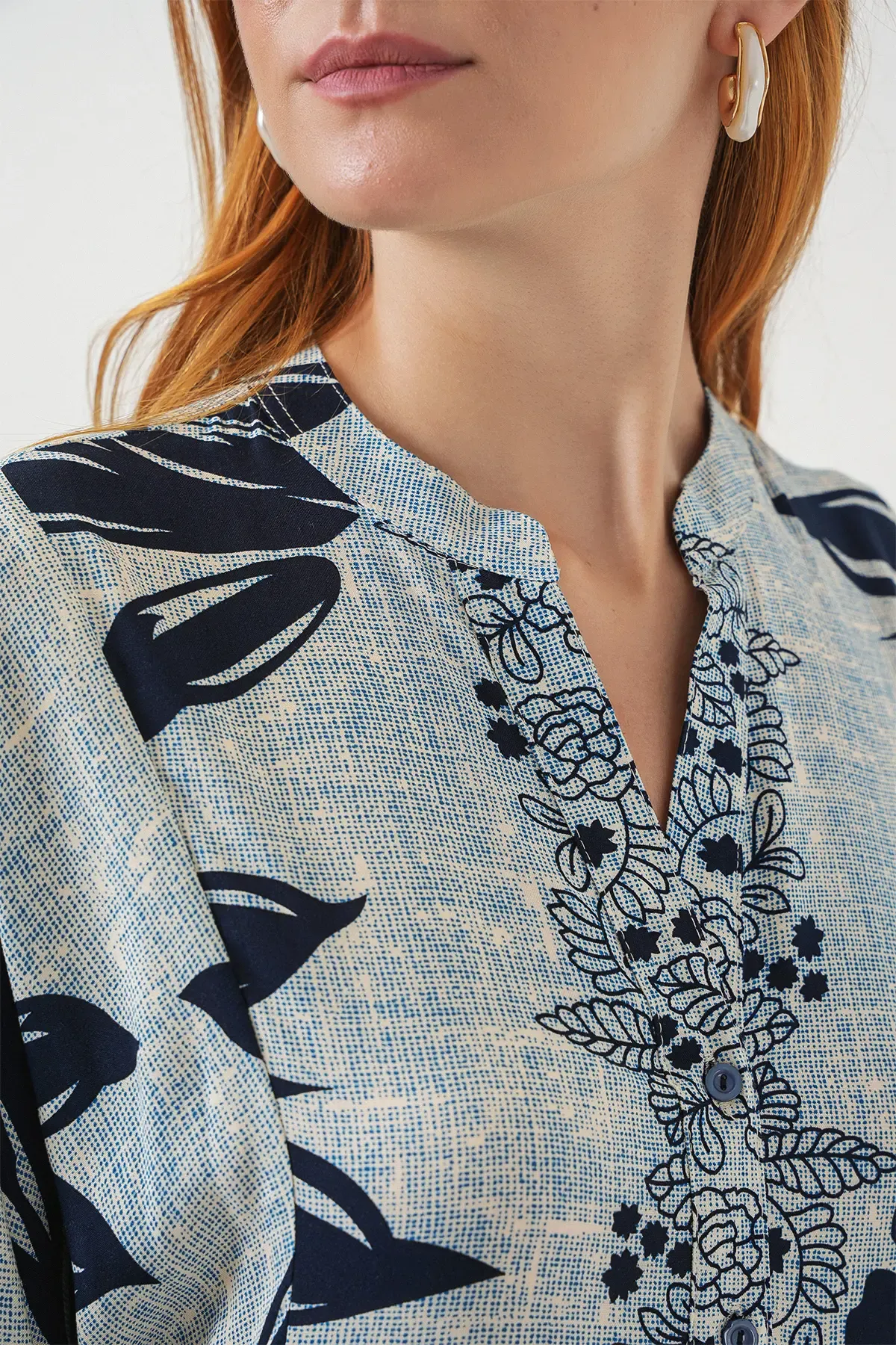 Kadın Desenli Uzun Tesettür Elbise 2585 - Mavi - Lacivert