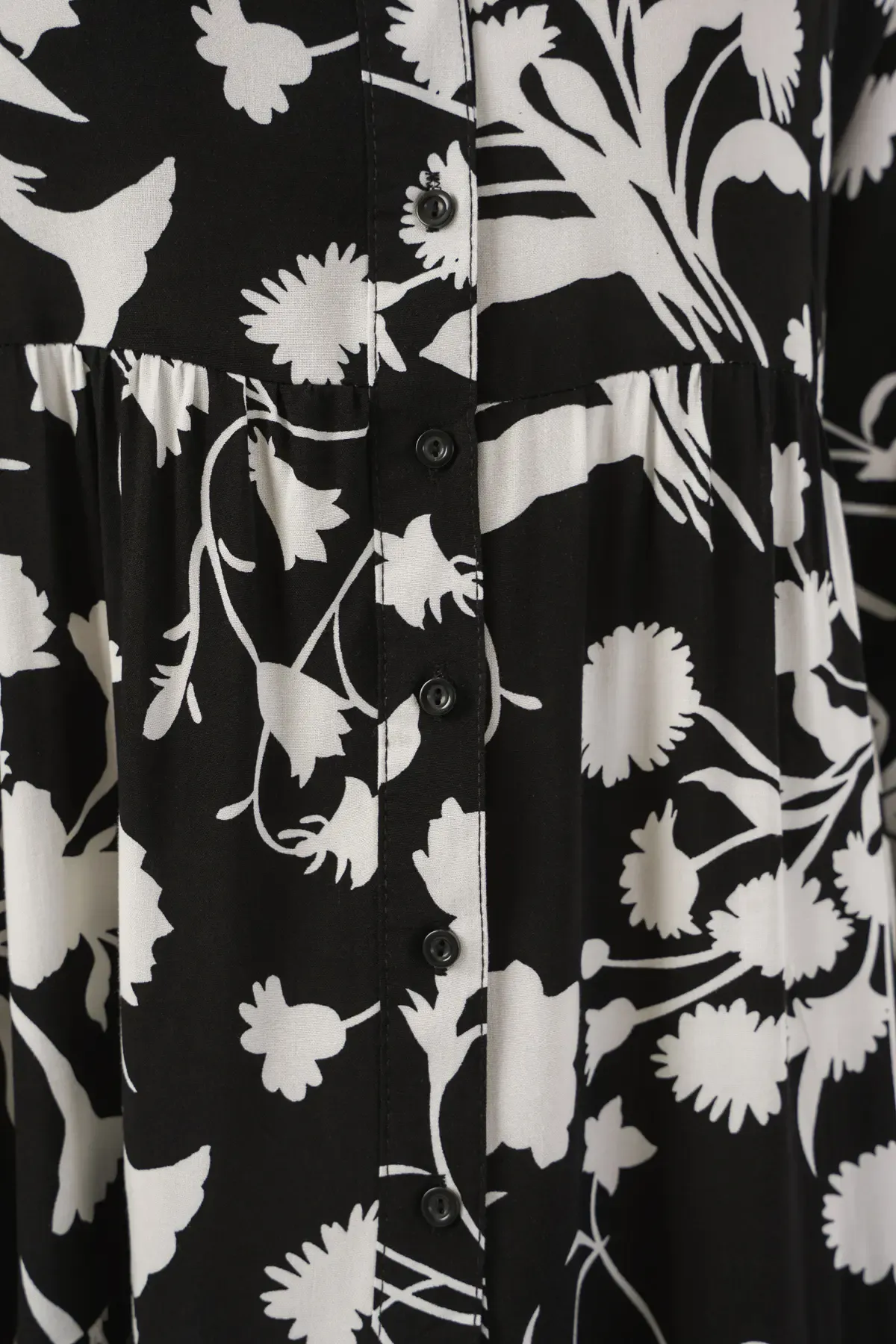 Kadın Desenli Uzun Tesettür Elbise 2585 - Siyah - Beyaz 1