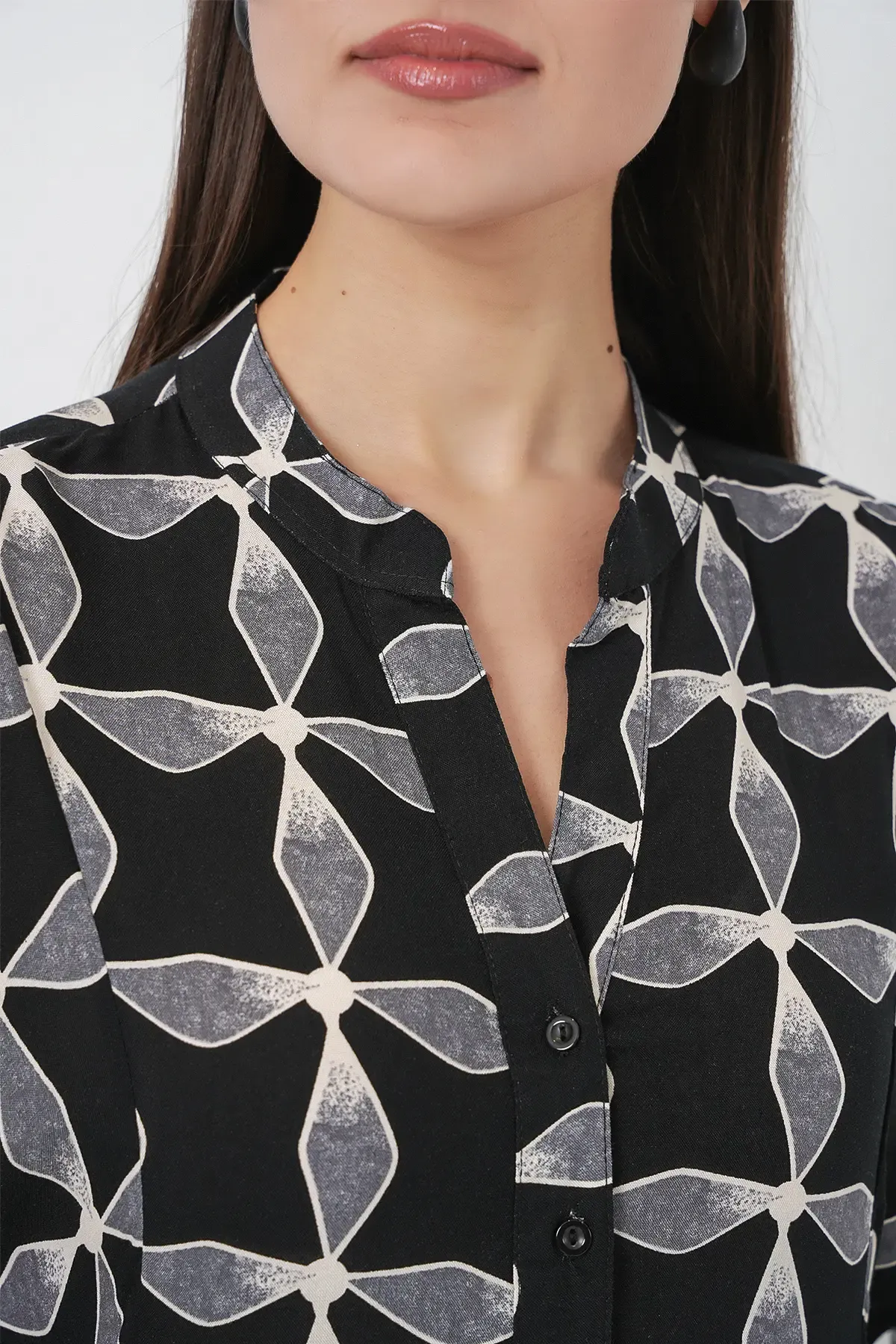 Kadın Desenli Uzun Tesettür Elbise 2585 - Siyah1