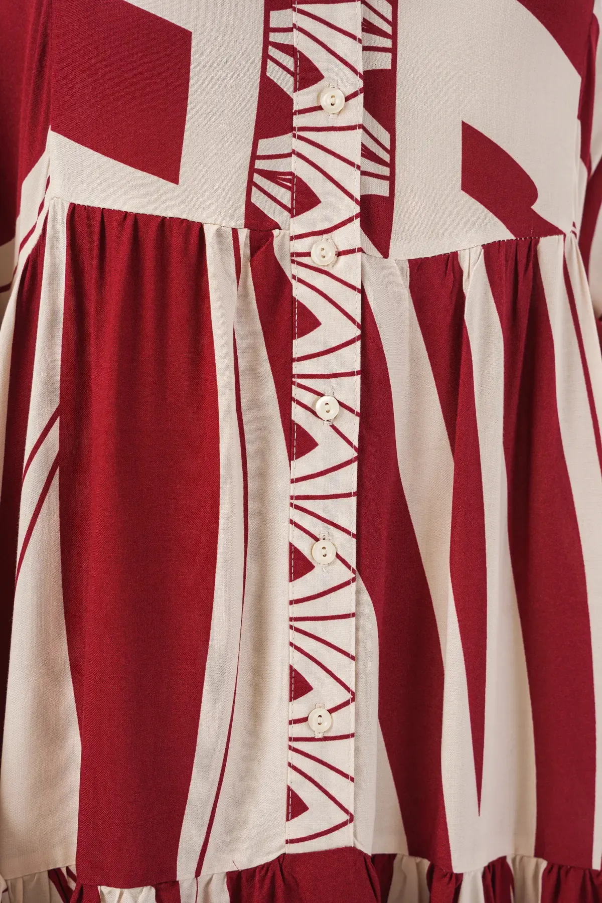 Kadın Desenli Uzun Tesettür Elbise 2585 - Y.Bordo