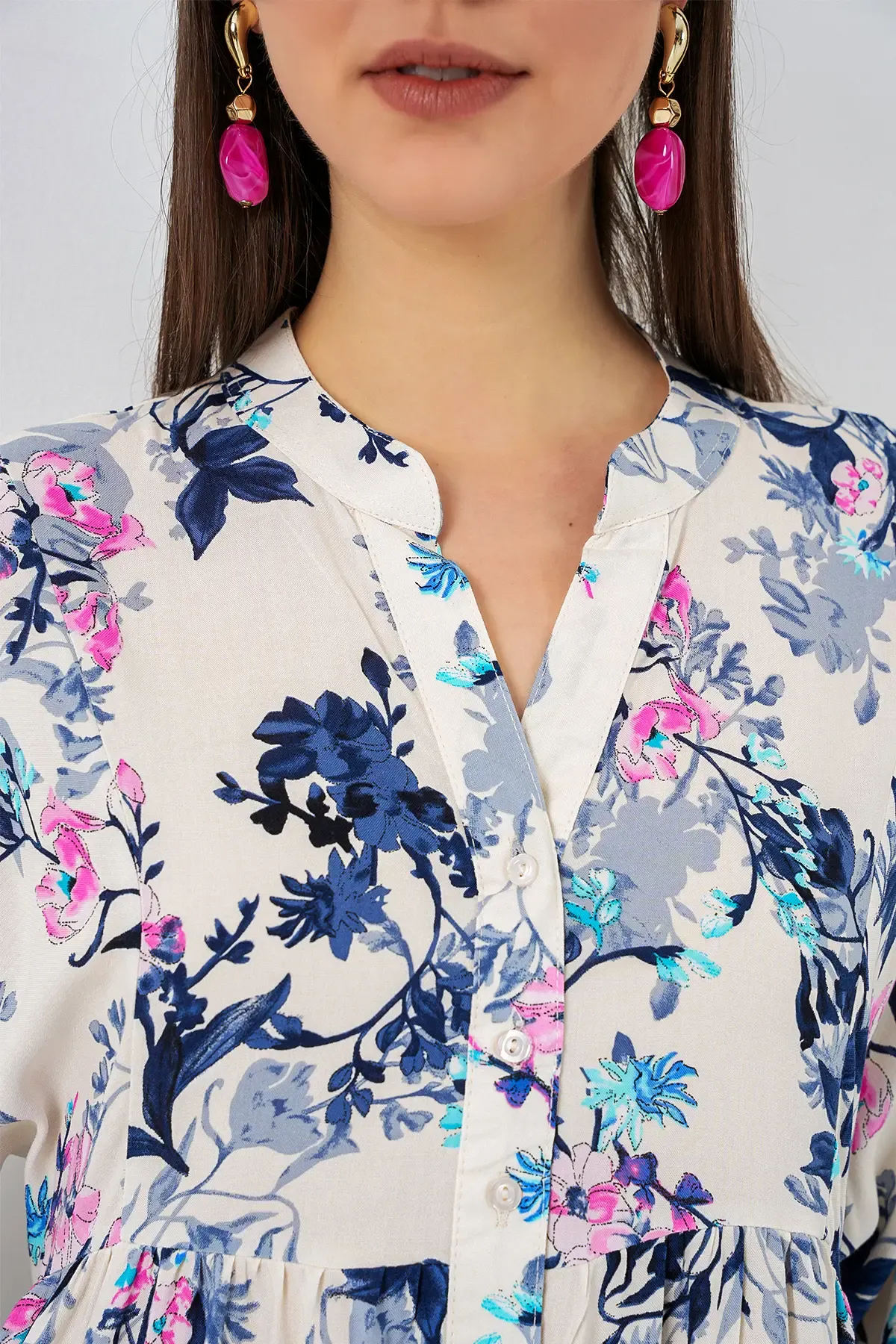 Kadın Desenli Uzun Tesettür Elbise 2585 - Z.Lacivert