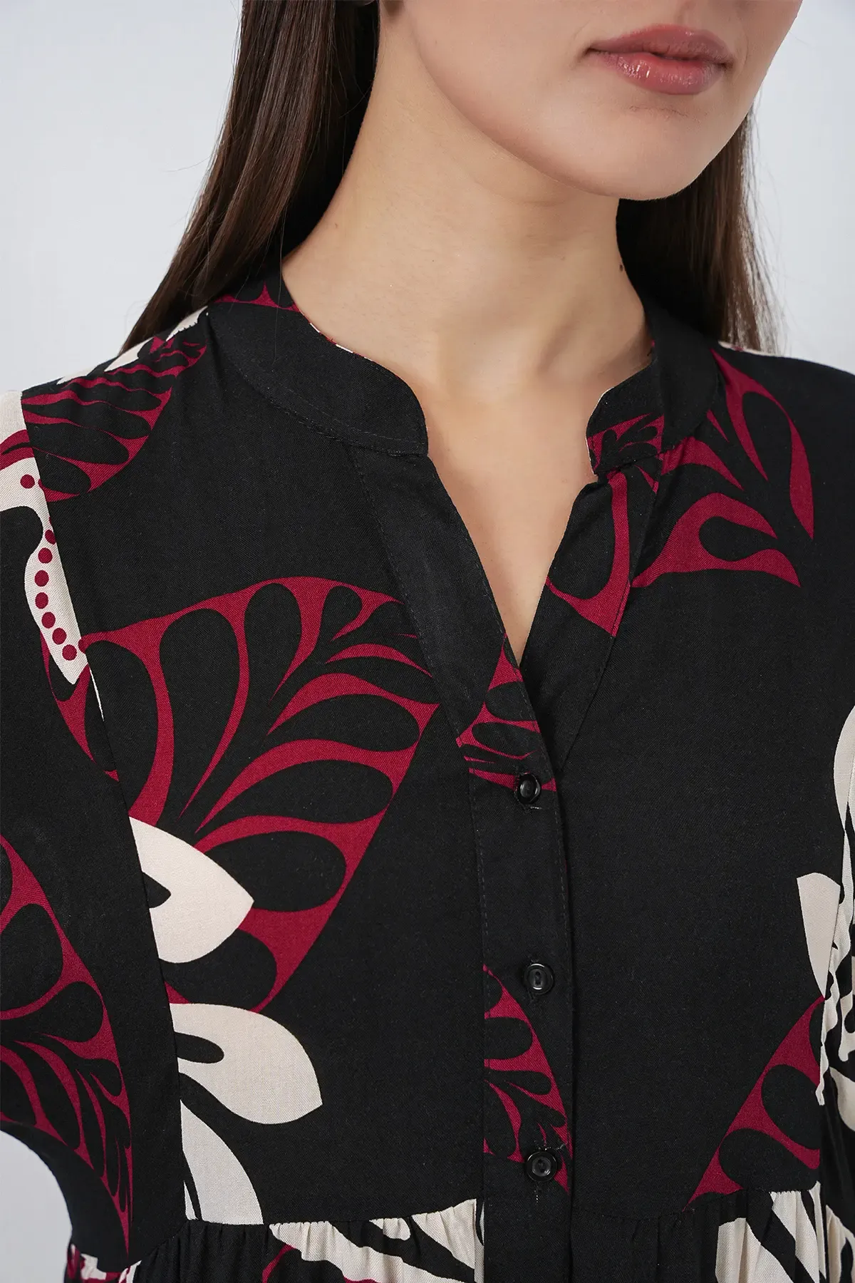 Kadın Desenli Uzun Tesettür Elbise 2585 - Z.Siyah