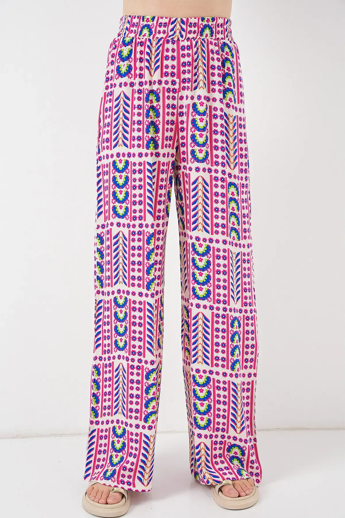 Kadın Desenli Viskon Pantolon 6749 - Fuşya