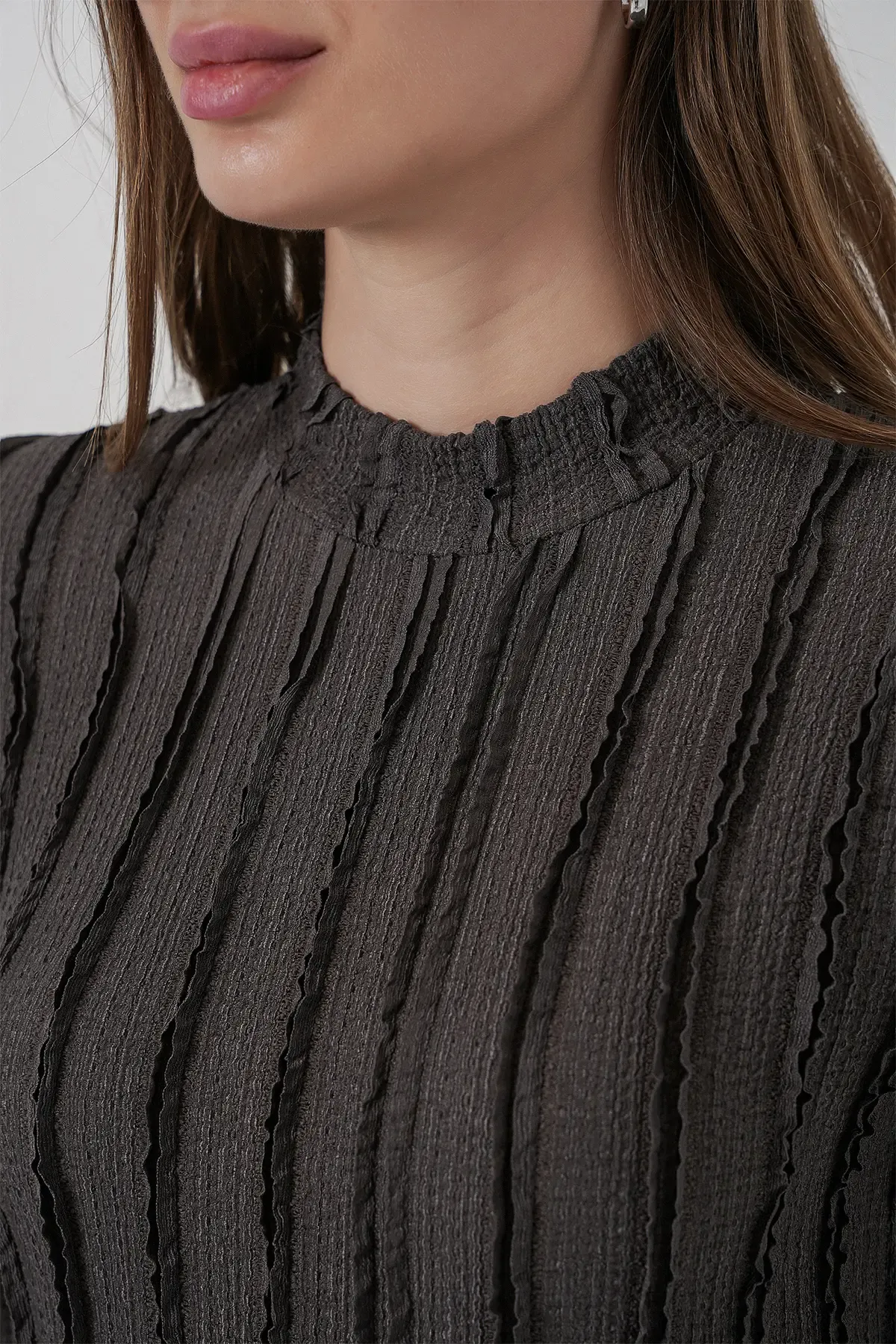 Kadın Dokulu Esnek Örme Bluz 975 - Antrasit