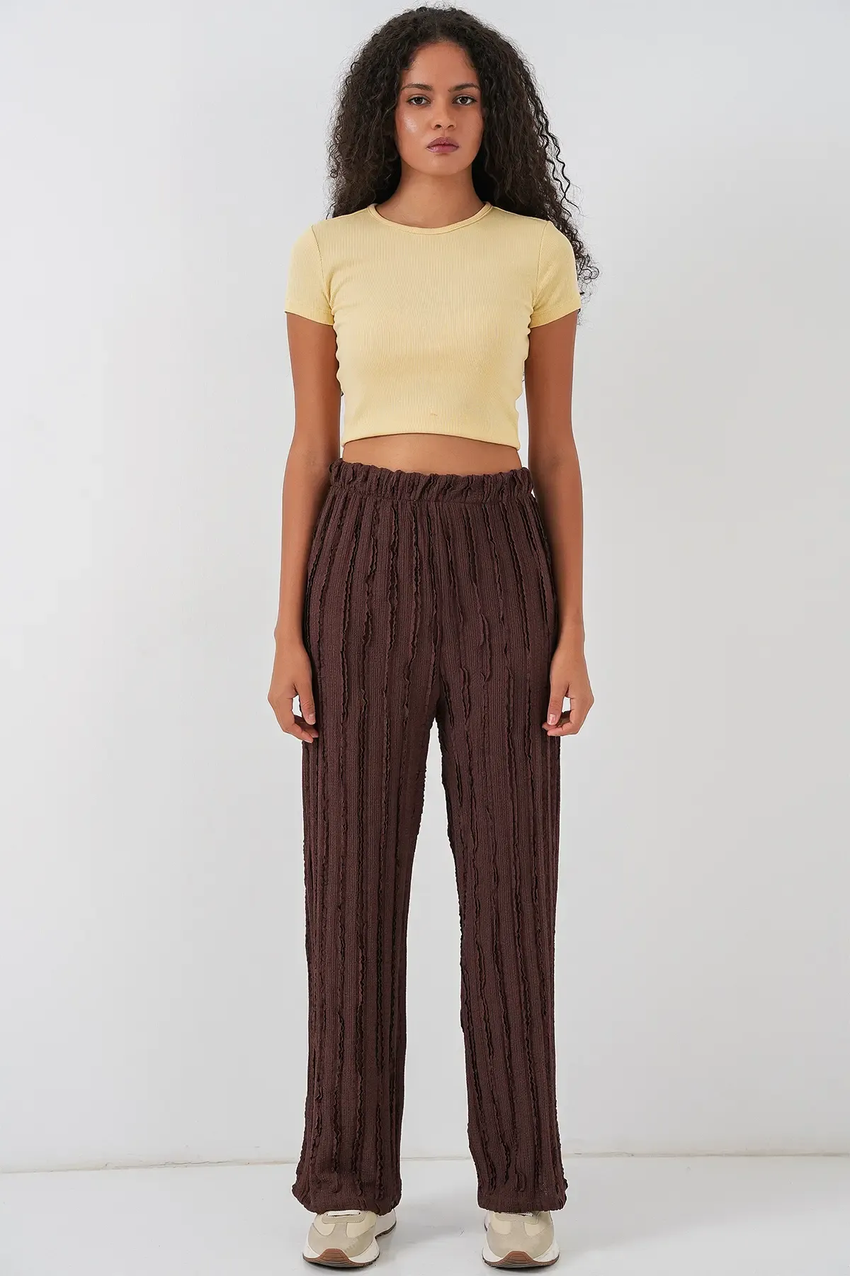 Kadın Dokulu Esnek Örme Pantolon 30057 - Kahverengi