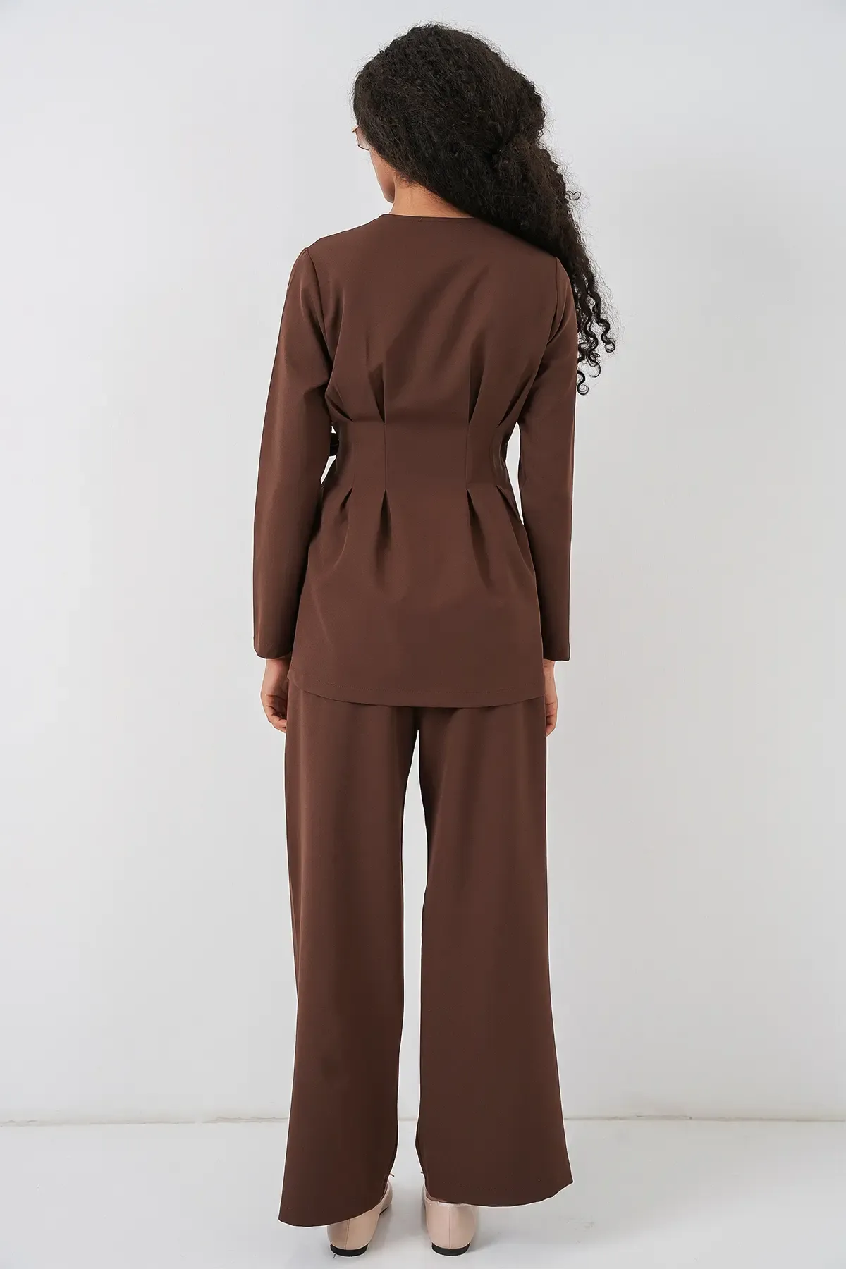 Kadın Dokulu Esnek Örme Pantolon 30057 - Kahverengi