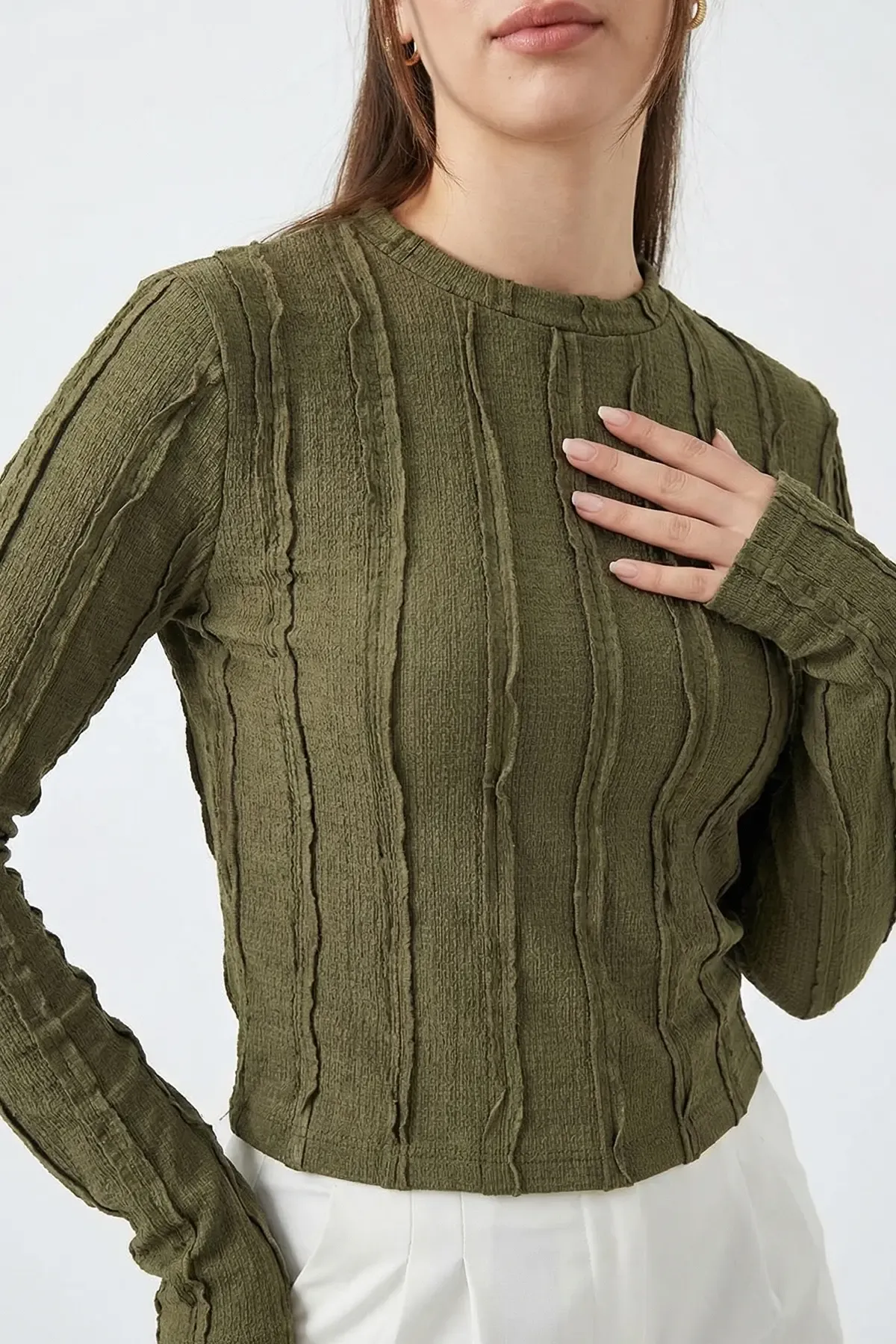 Kadın Dokulu Örme Bluz 980 - Haki