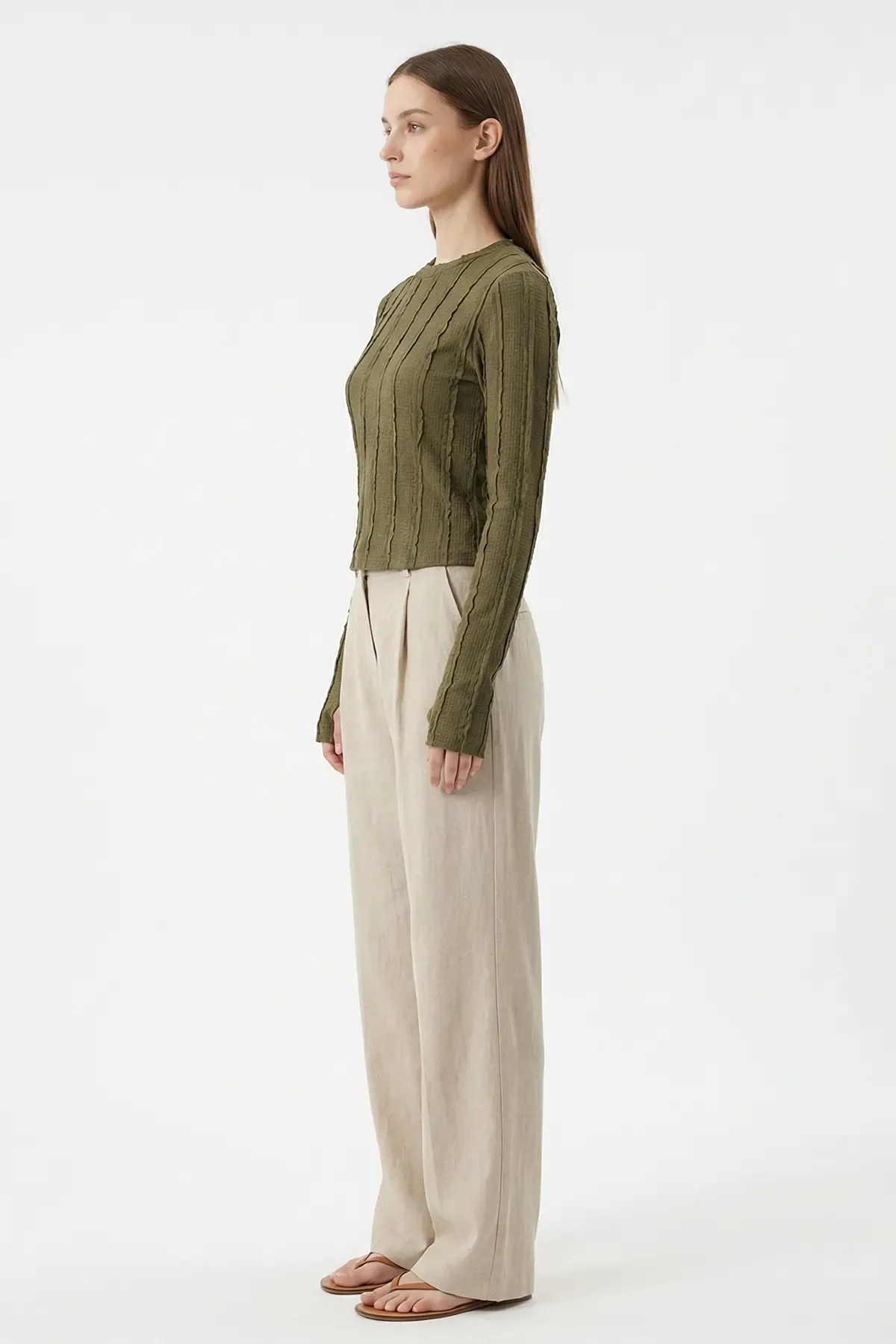 Kadın Dokulu Örme Bluz 980 - Haki