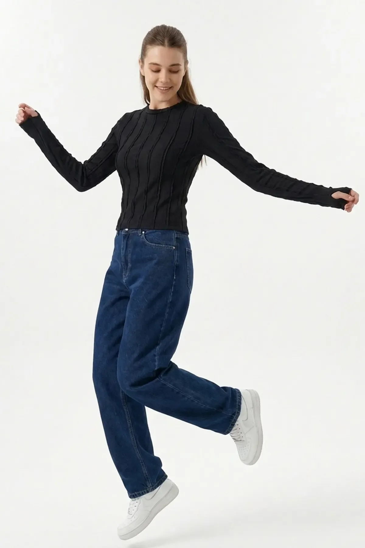 Kadın Dokulu Örme Bluz 980 - Siyah