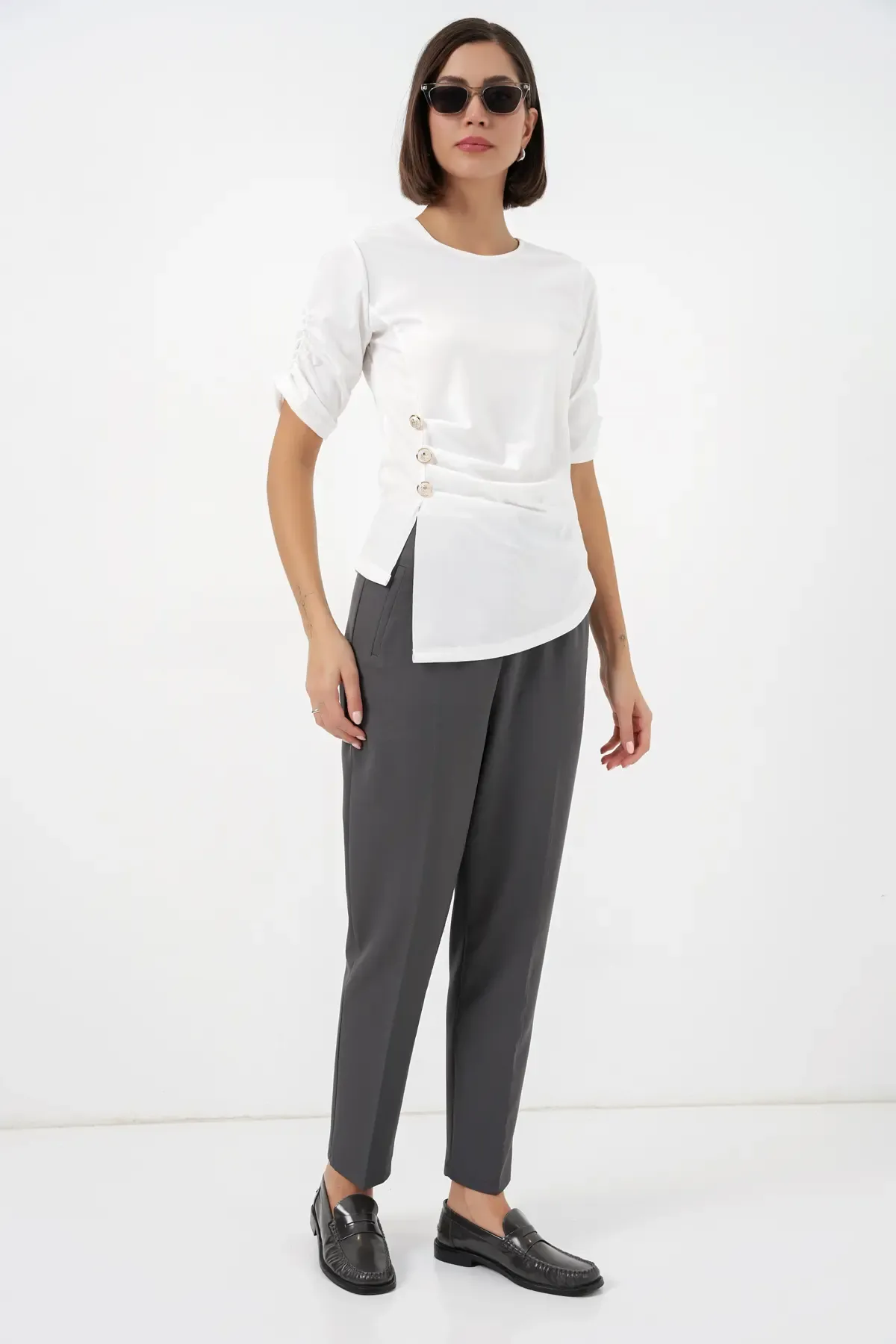 Kadın Düğme Detaylı Sandy Bluz 992 - Beyaz