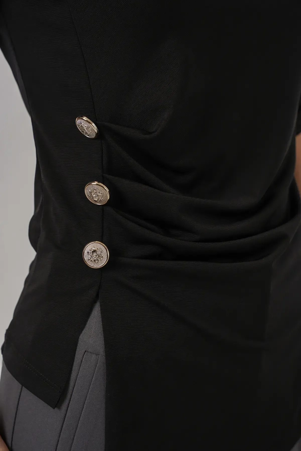 Kadın Düğme Detaylı Sandy Bluz 992 - Siyah