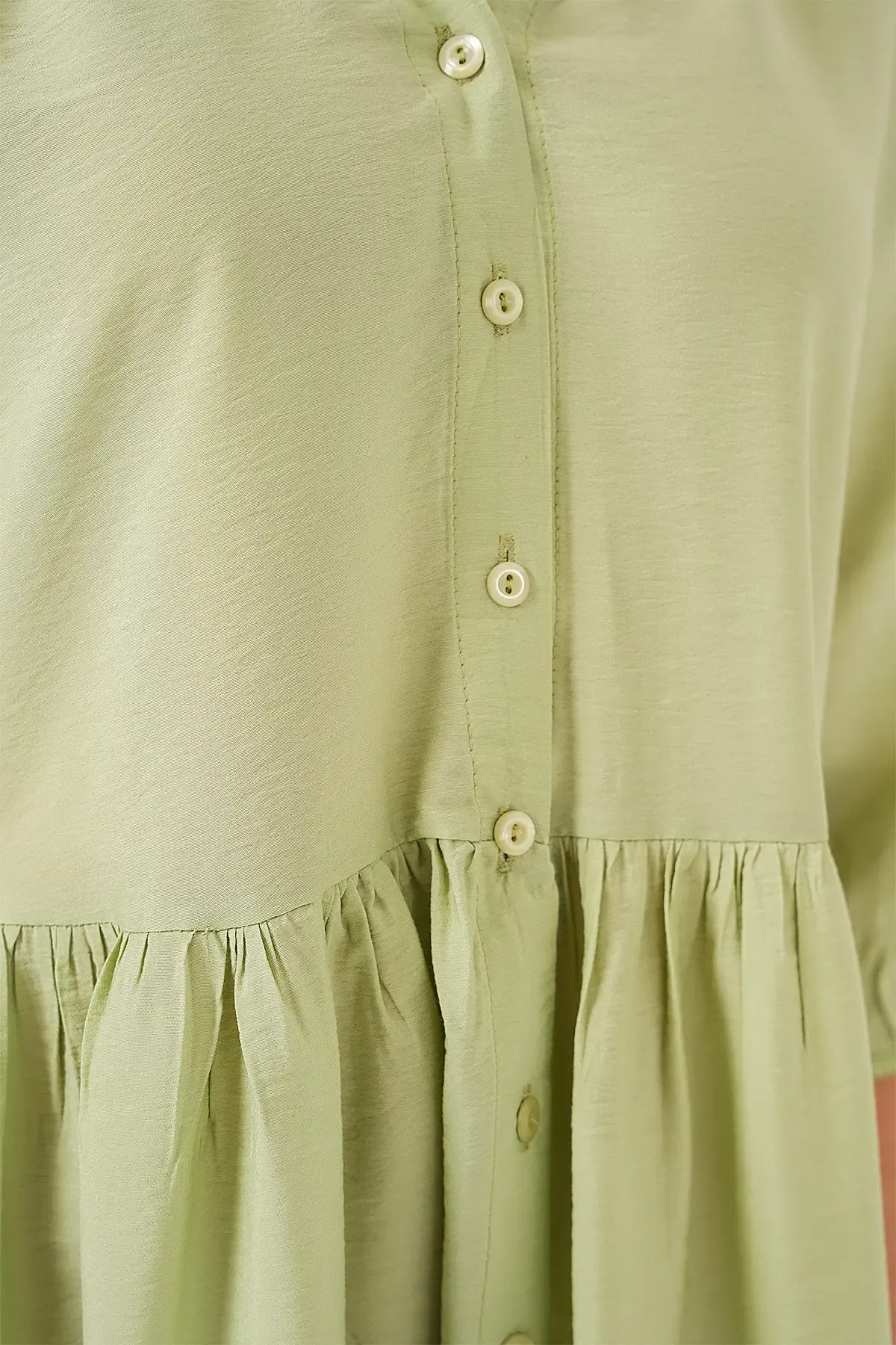 Kadın Düğmeli Kısa Kol Elbise 2559 - E.Yeşil