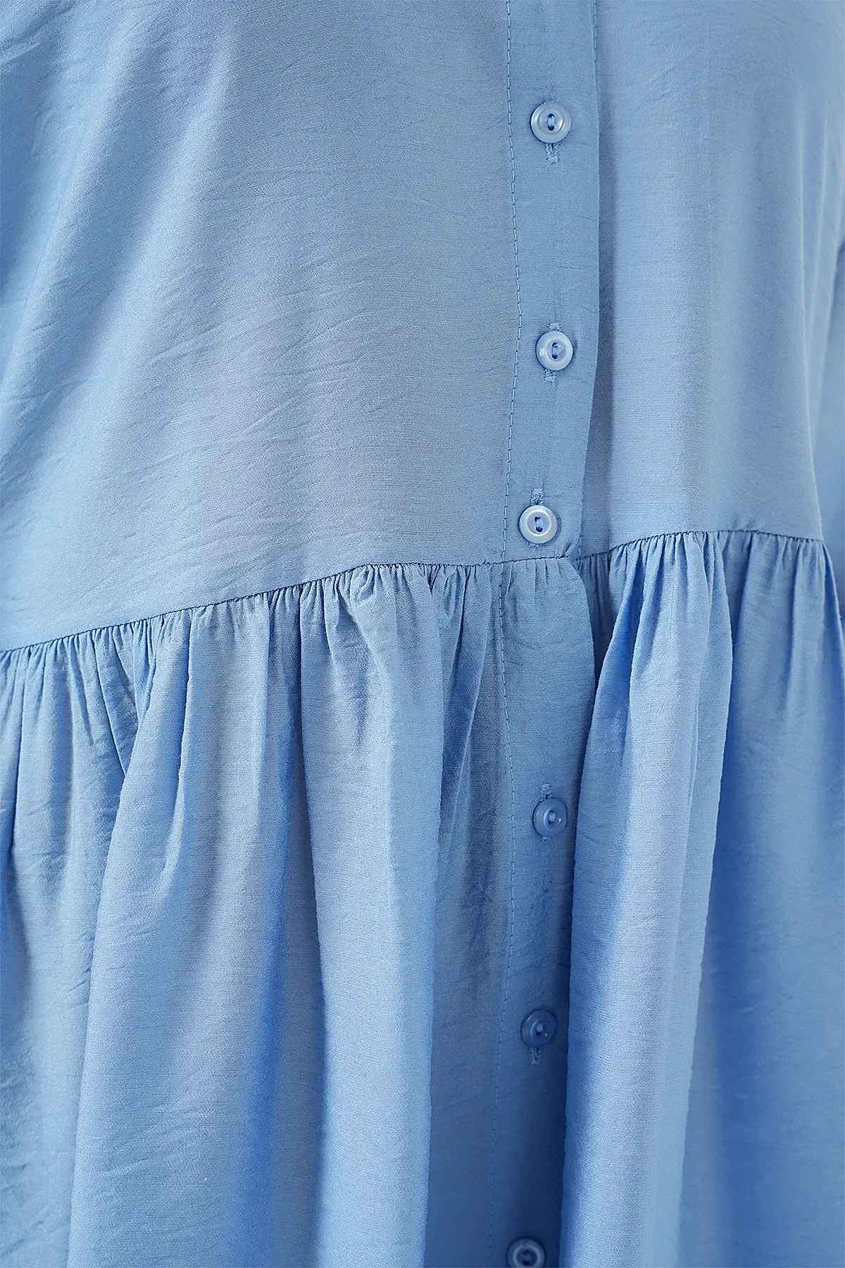 Kadın Düğmeli Kısa Kol Elbise 2559 - İndigo