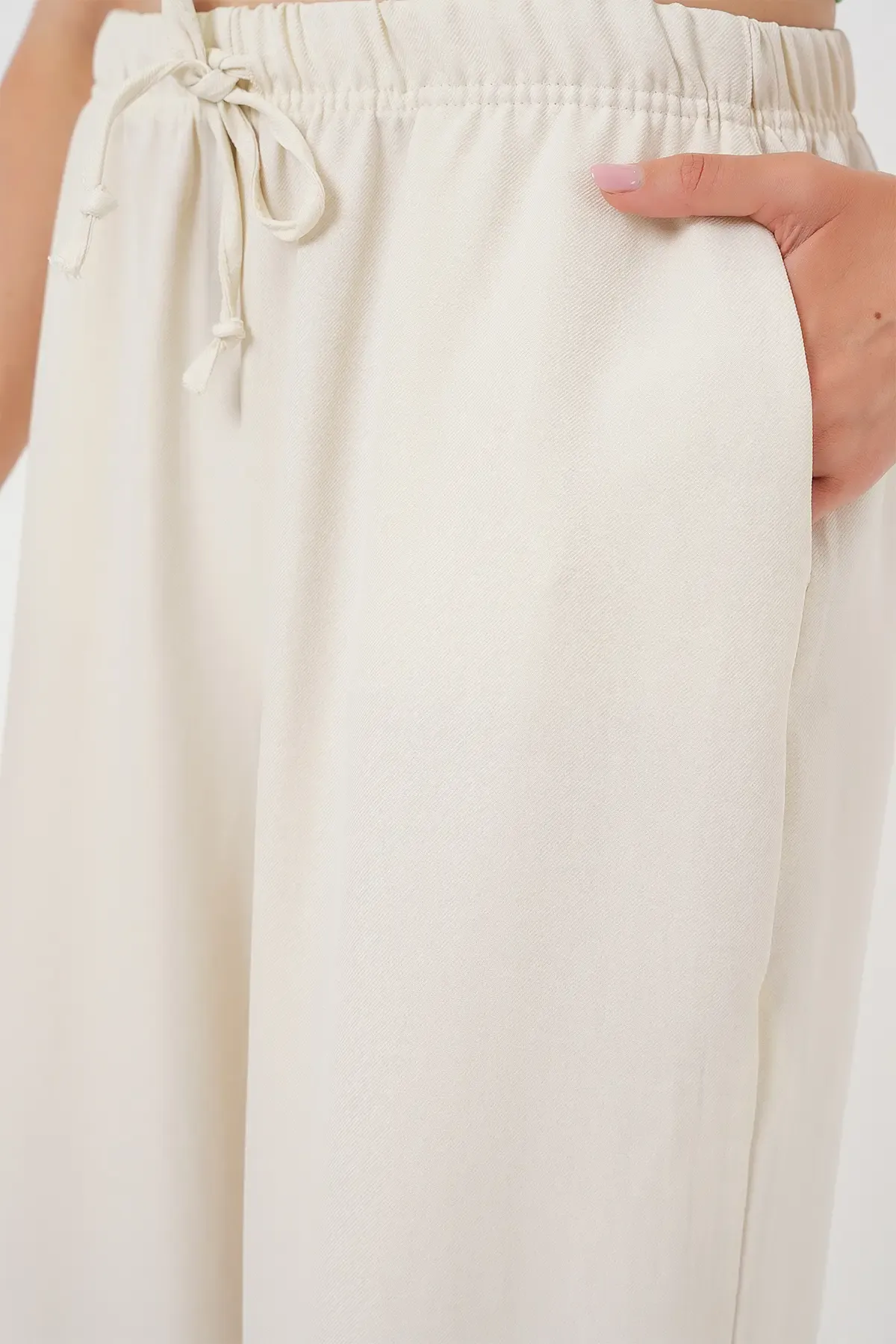 Kadın Geniş Paça Keten Pantolon 6735 - Ekru