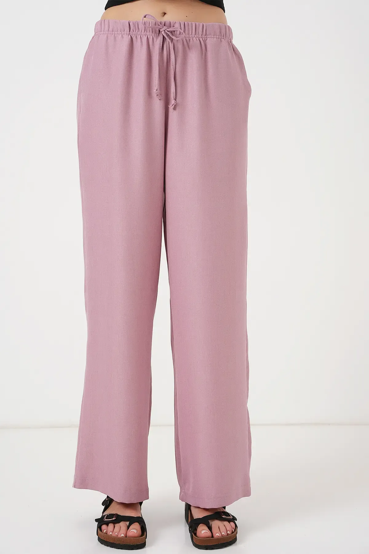 Kadın Geniş Paça Keten Pantolon 6735 - Gül Kurusu